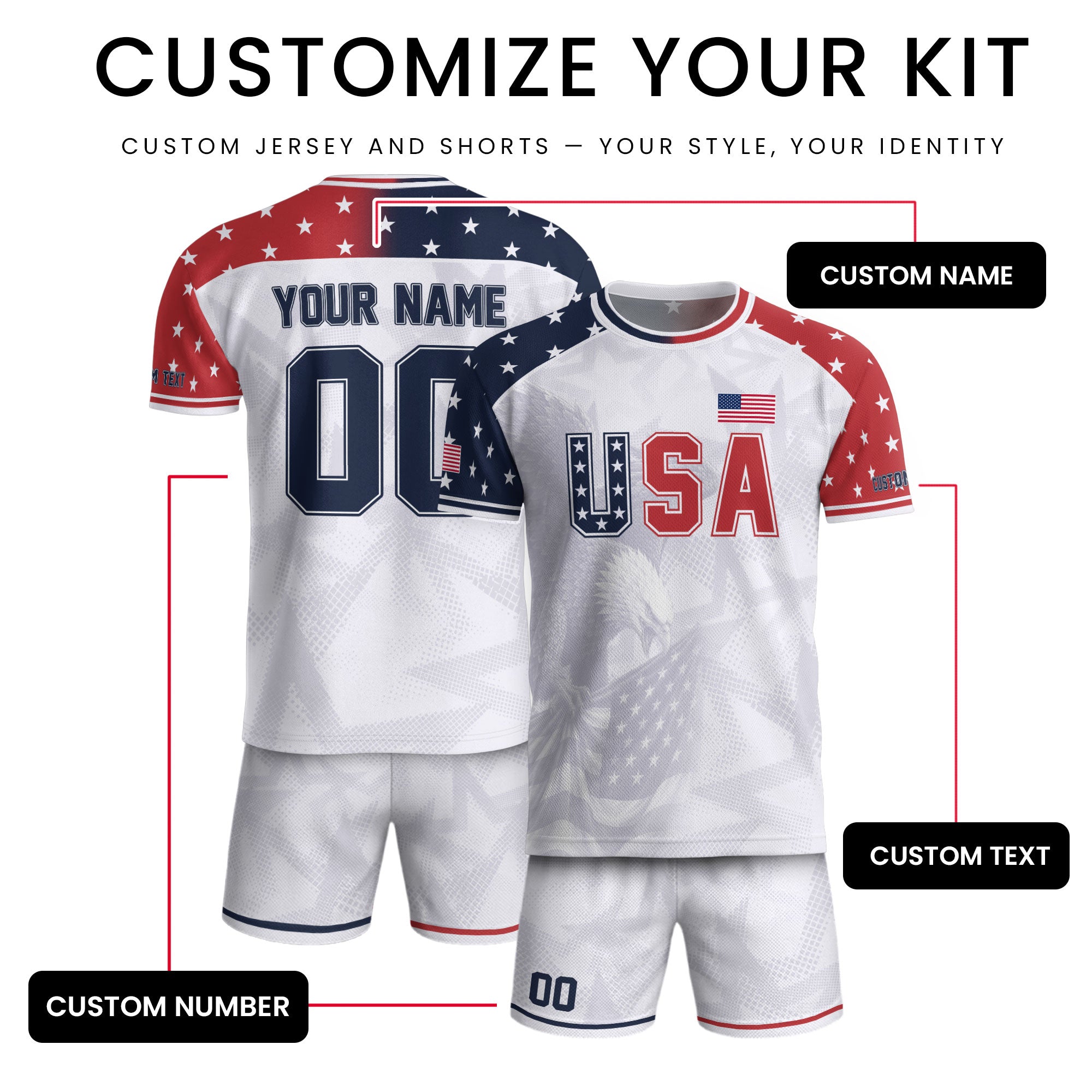 Custom USA Soccer Jersey White American Football Shirt Sports Fan Gear Name Men