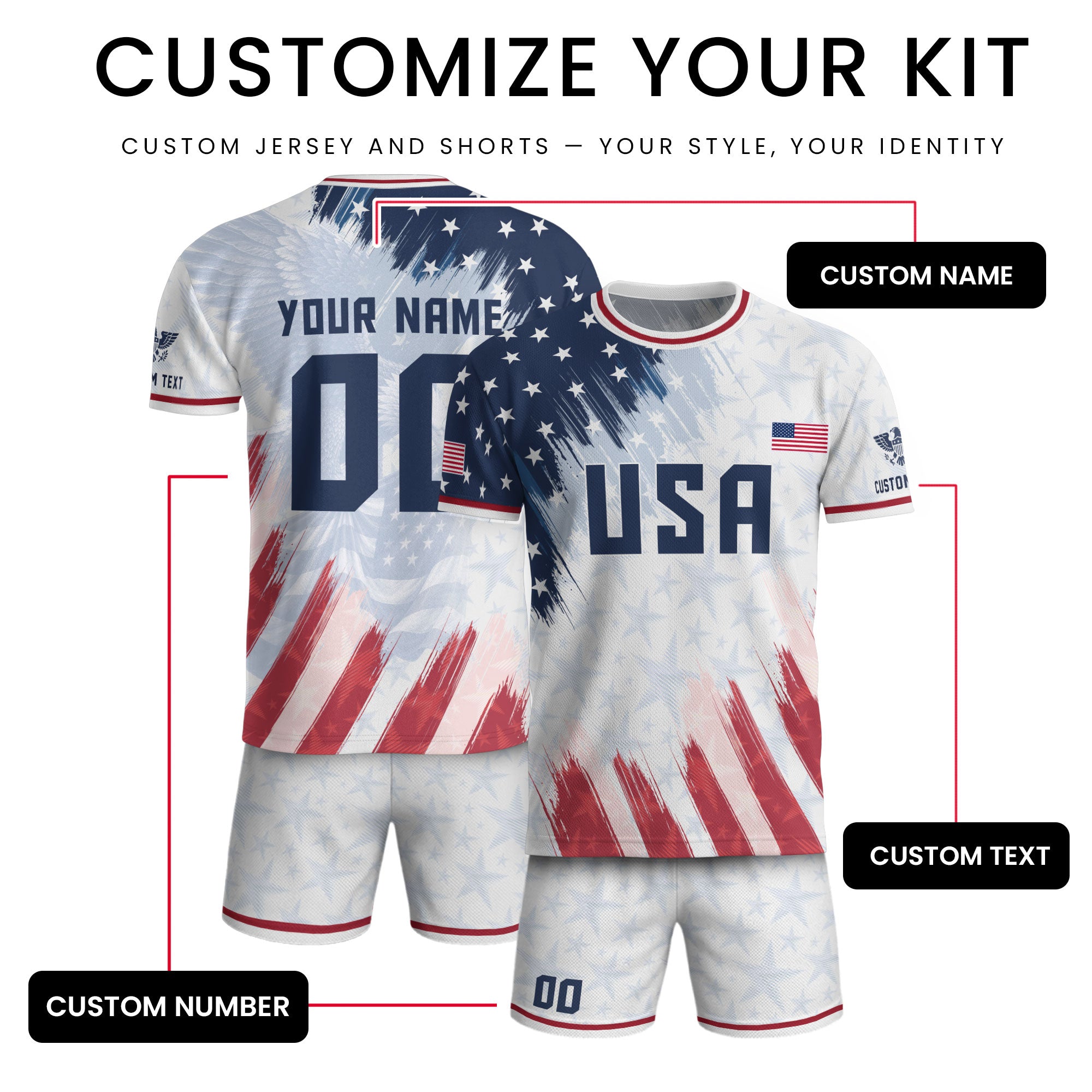 USA Soccer Jersey White Custom American Football Shirt Graphic Patriotic Tee Men