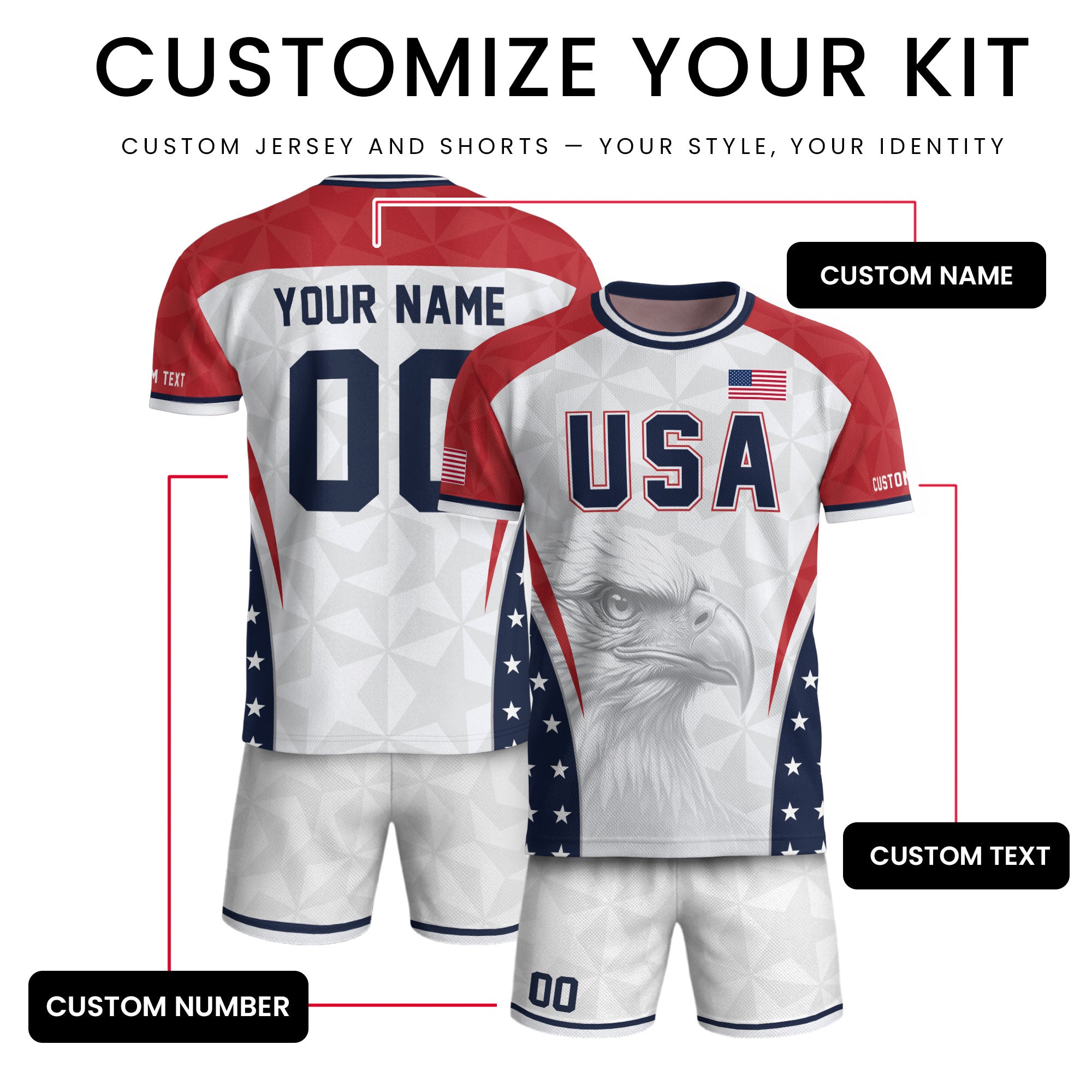 USA Soccer Jersey White Personalized American Football Shirt Eagle Pattern Team Men