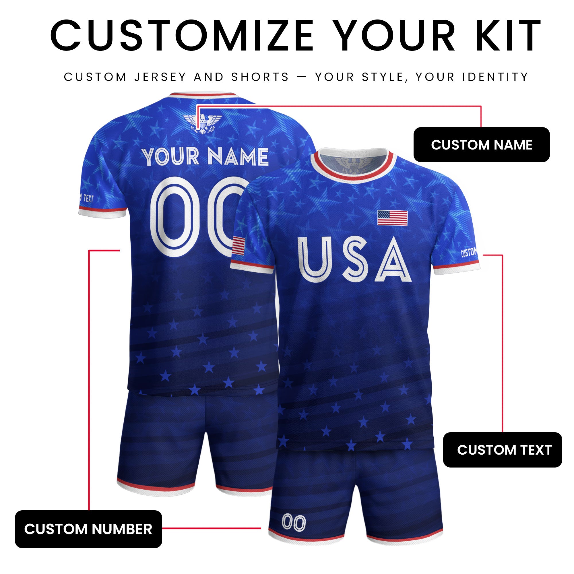 USA Soccer Jersey Blue Personalized American Football Shirt All Over Stars Print Men