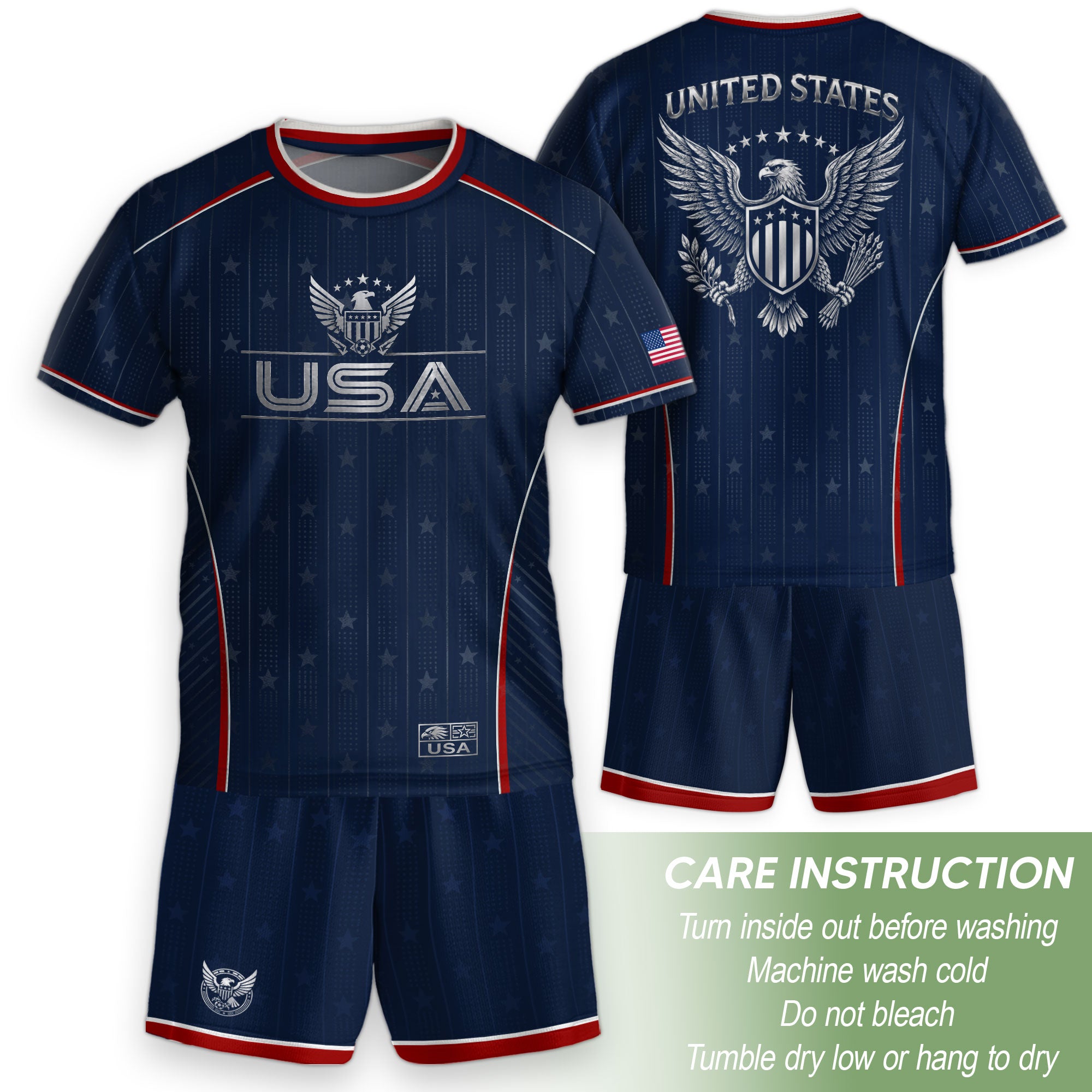 Kids USA Blue Soccer Jersey Youth Patriotic American Flag Eagle Football Shirt
