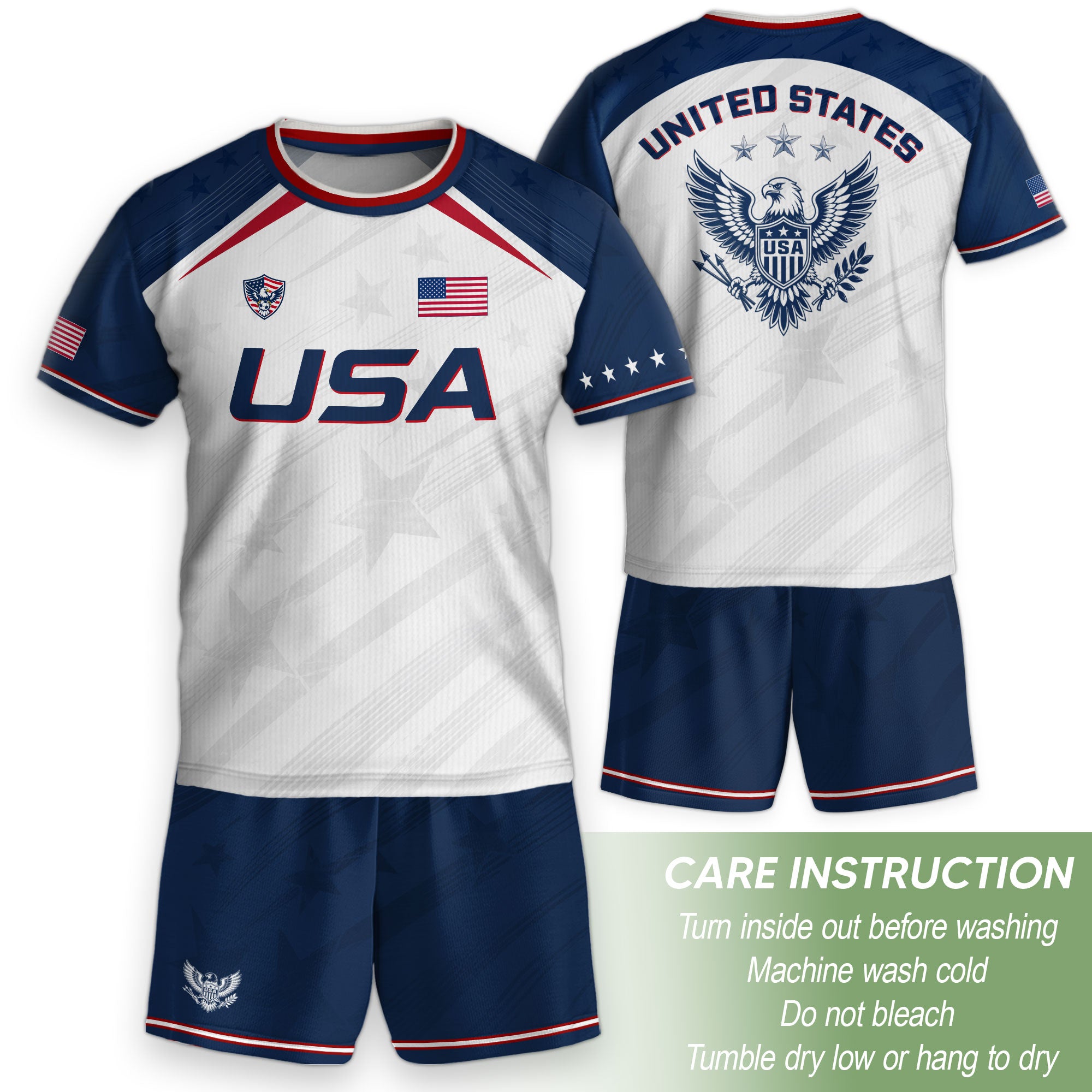 Kids USA Soccer Jersey White Youth Patriotic American Flag Eagle Football Tee Shirt