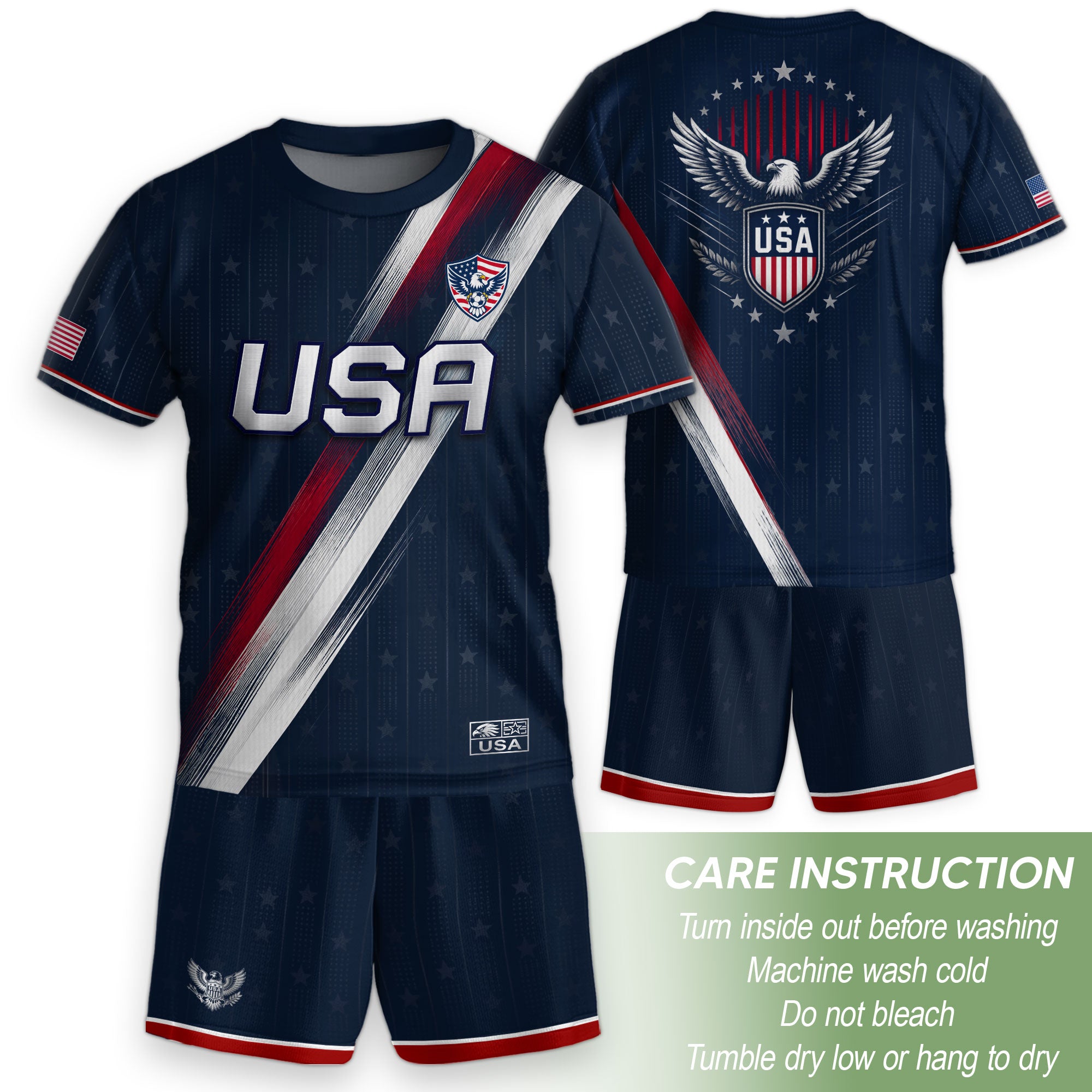 Kids USA Soccer Jersey Navy Blue Youth Patriotic American Flag Eagle Football Tee Shirt