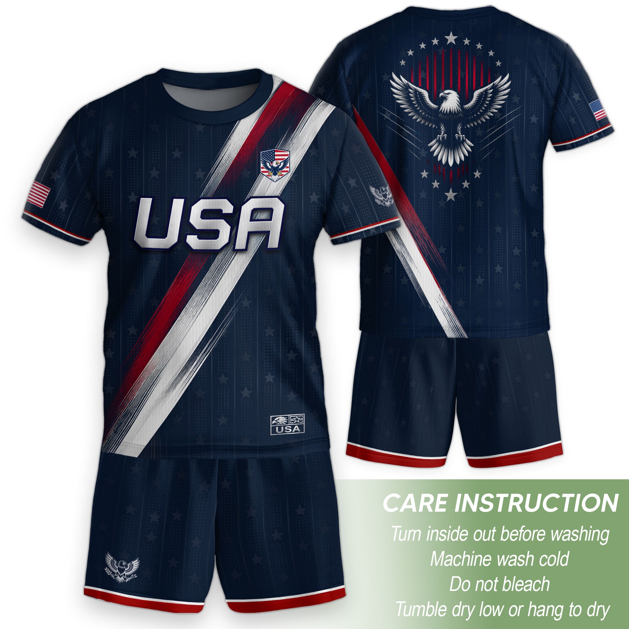 Kids USA Soccer Jersey Navy Blue Youth Patriotic American Flag Eagle Football Tee Shirt