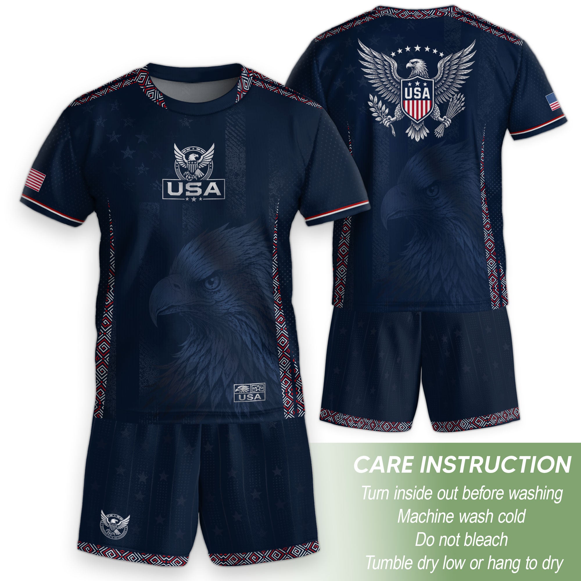 Kids USA Soccer Jersey Dark Blue Youth Patriotic Eagle Graphic Print Football Tee Shirt