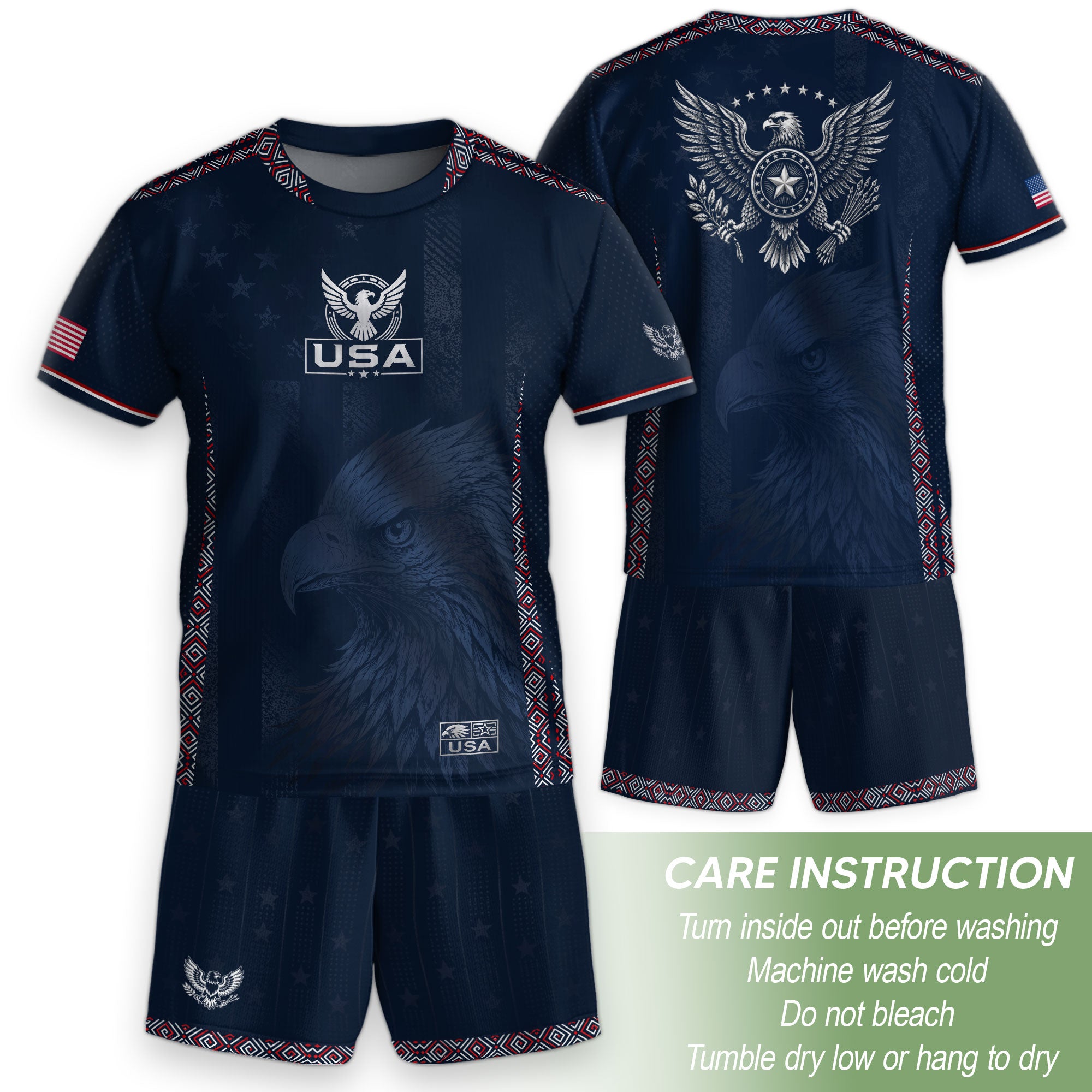 Kids USA Soccer Jersey Dark Blue Youth Patriotic Eagle Graphic Print Football Tee Shirt