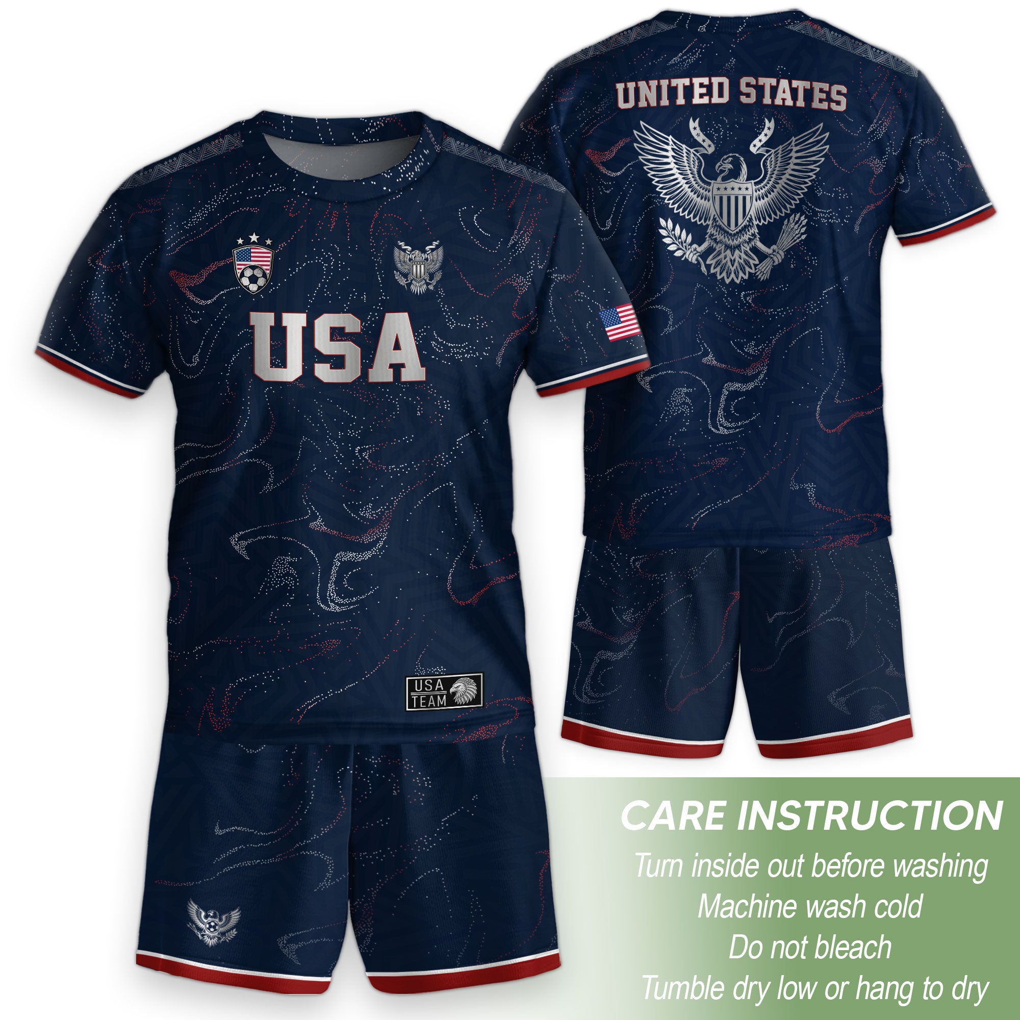 Kids USA Soccer Jersey Blue Youth Patriotic Marble Texture Eagle Football Tee Shirt