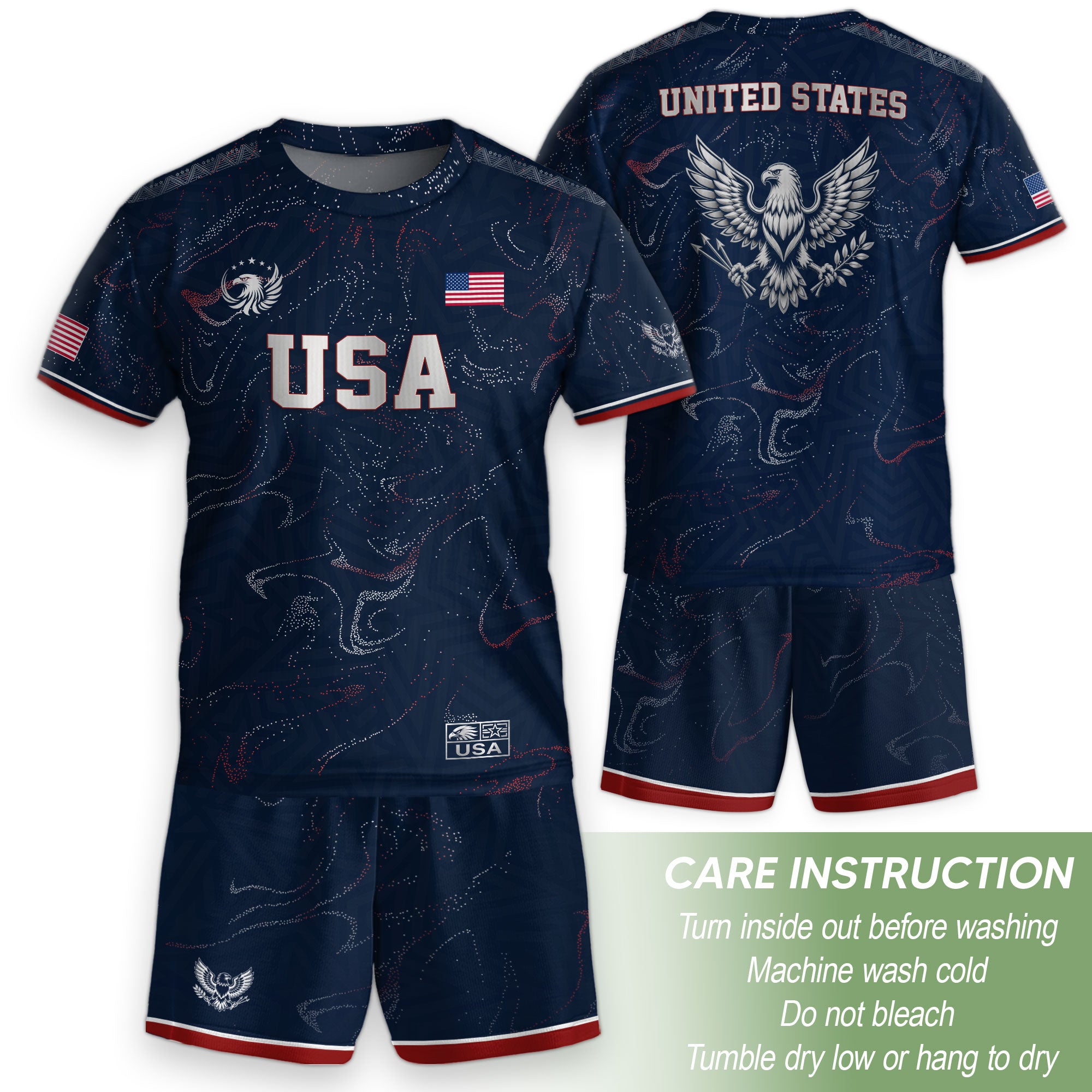 Kids USA Soccer Jersey Blue Youth Patriotic Marble Texture Eagle Football Tee Shirt