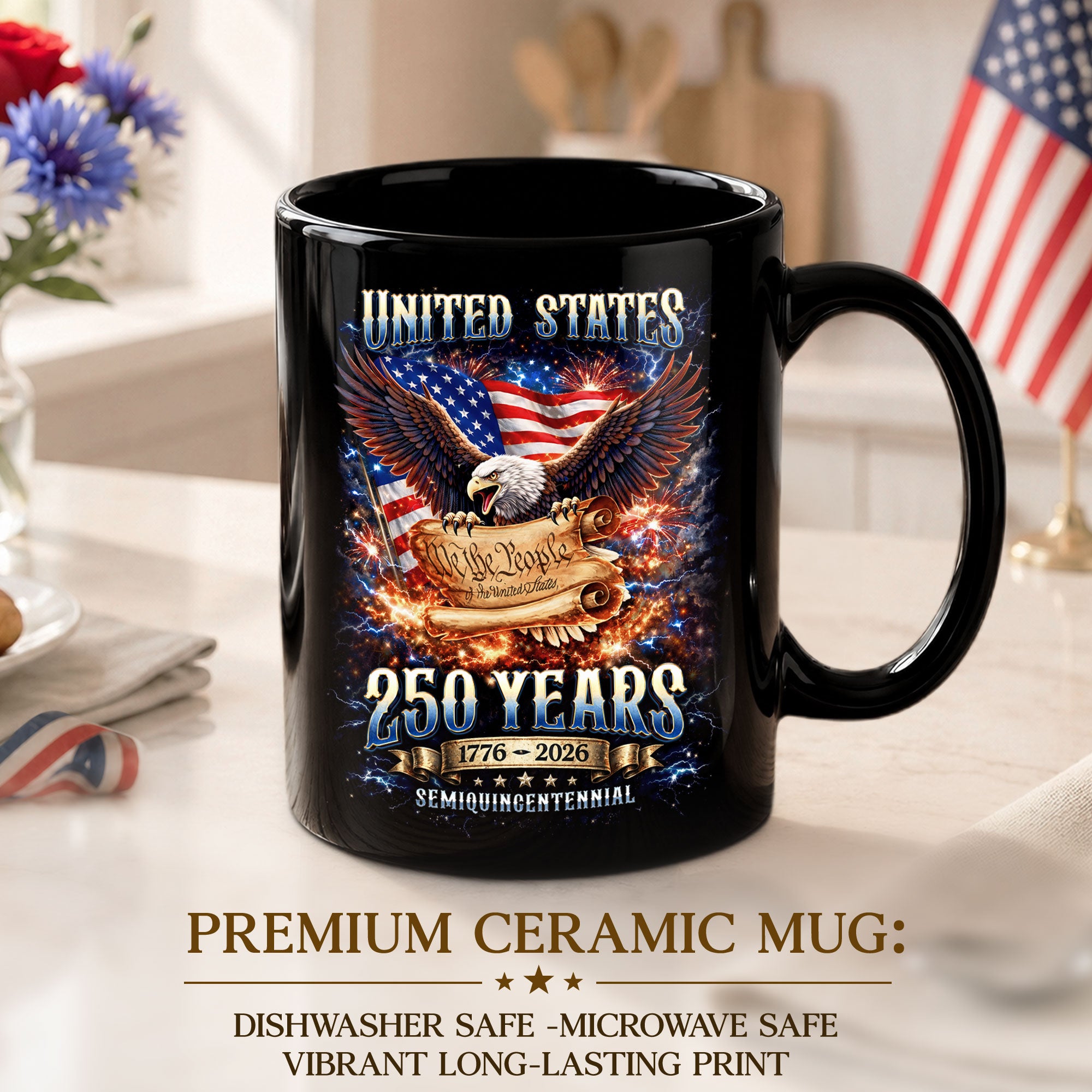 United States 250 Years Mug - We The People 1776 2026 Patriotic Bald Eagle Cup