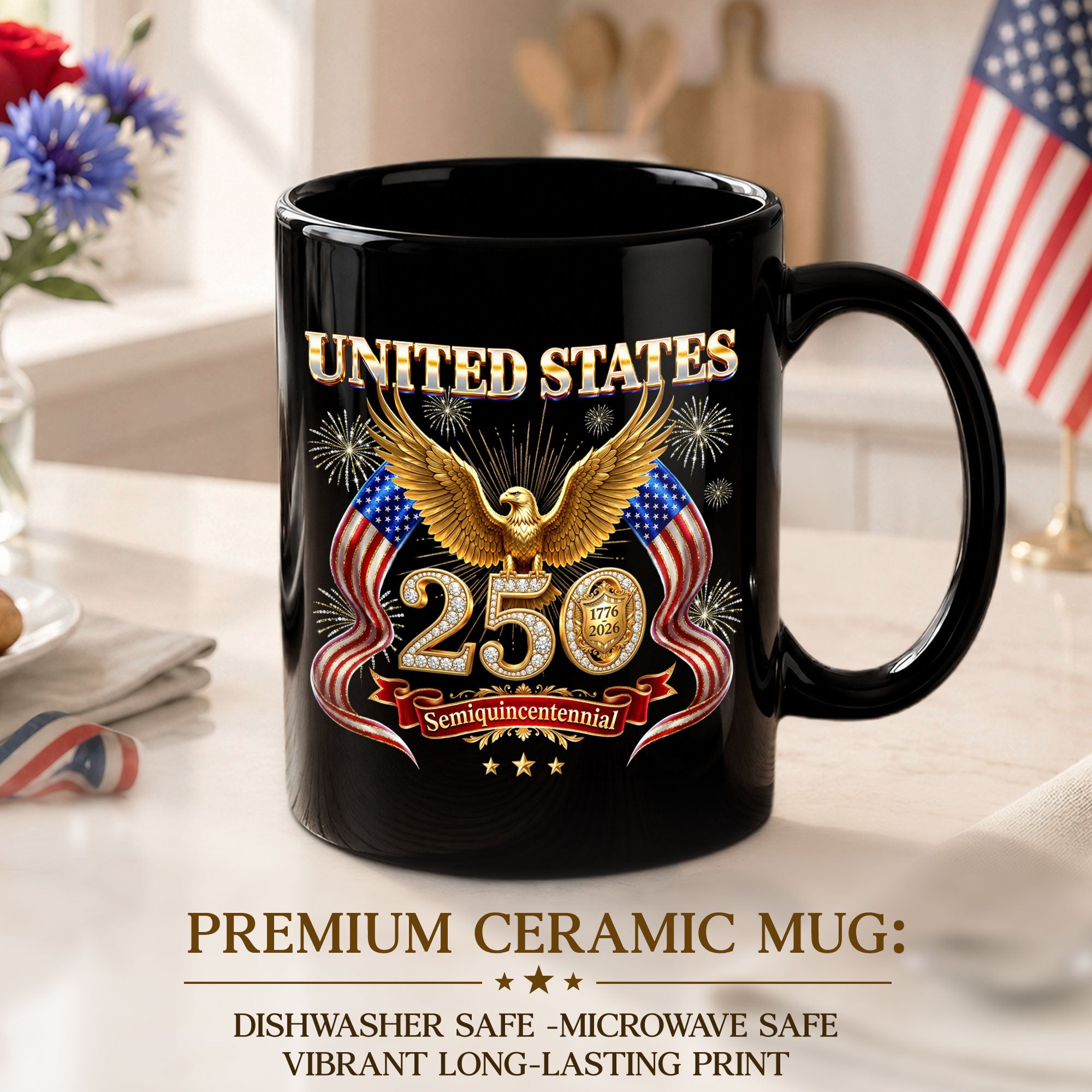 United States 1776 2026 Ceramic Mug - Vintage Patriotic Golden Eagle US Cup