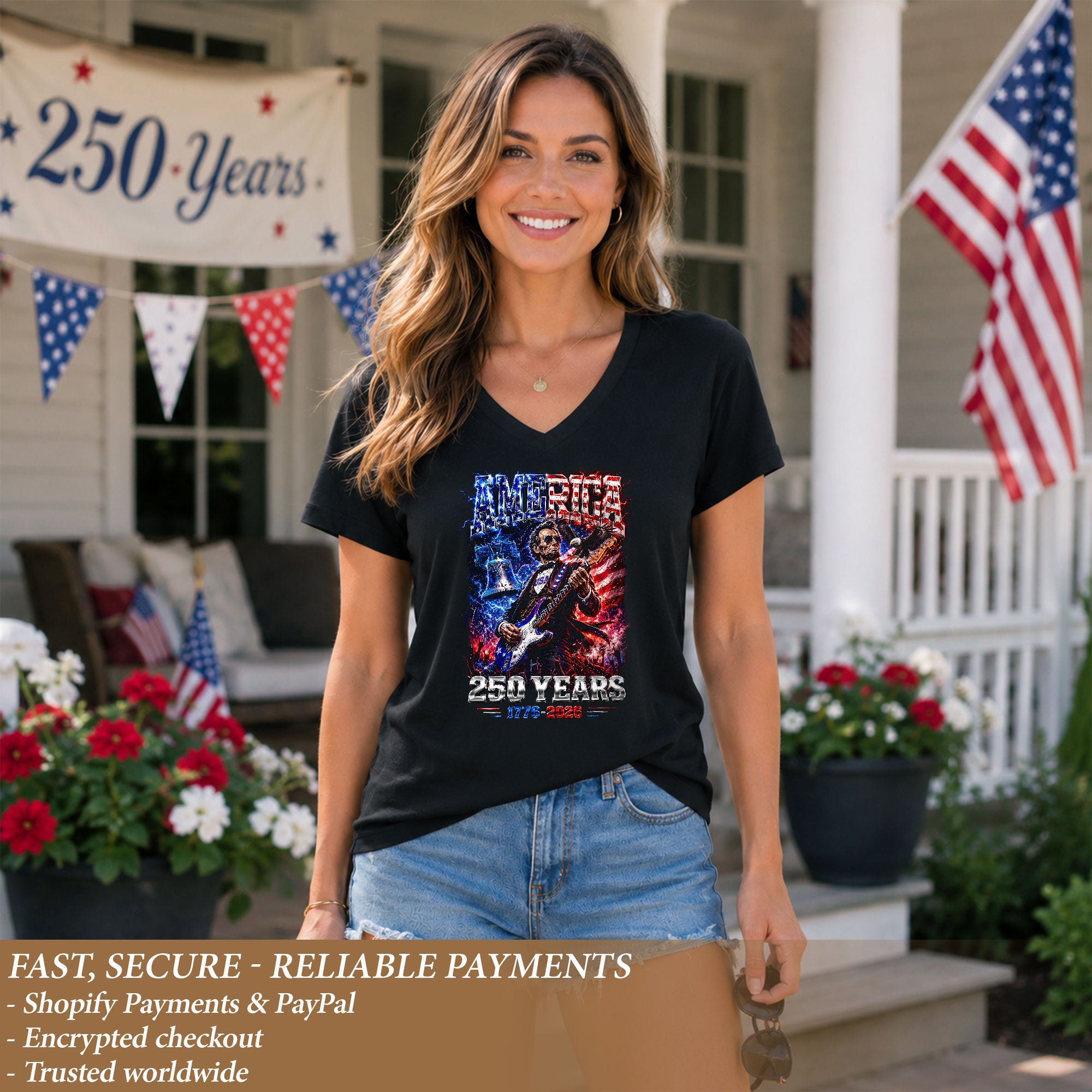 Vintage Abraham Lincoln Rocker V-neck Shirt - Patriotic USA 1776-2026 Graphic Apparel