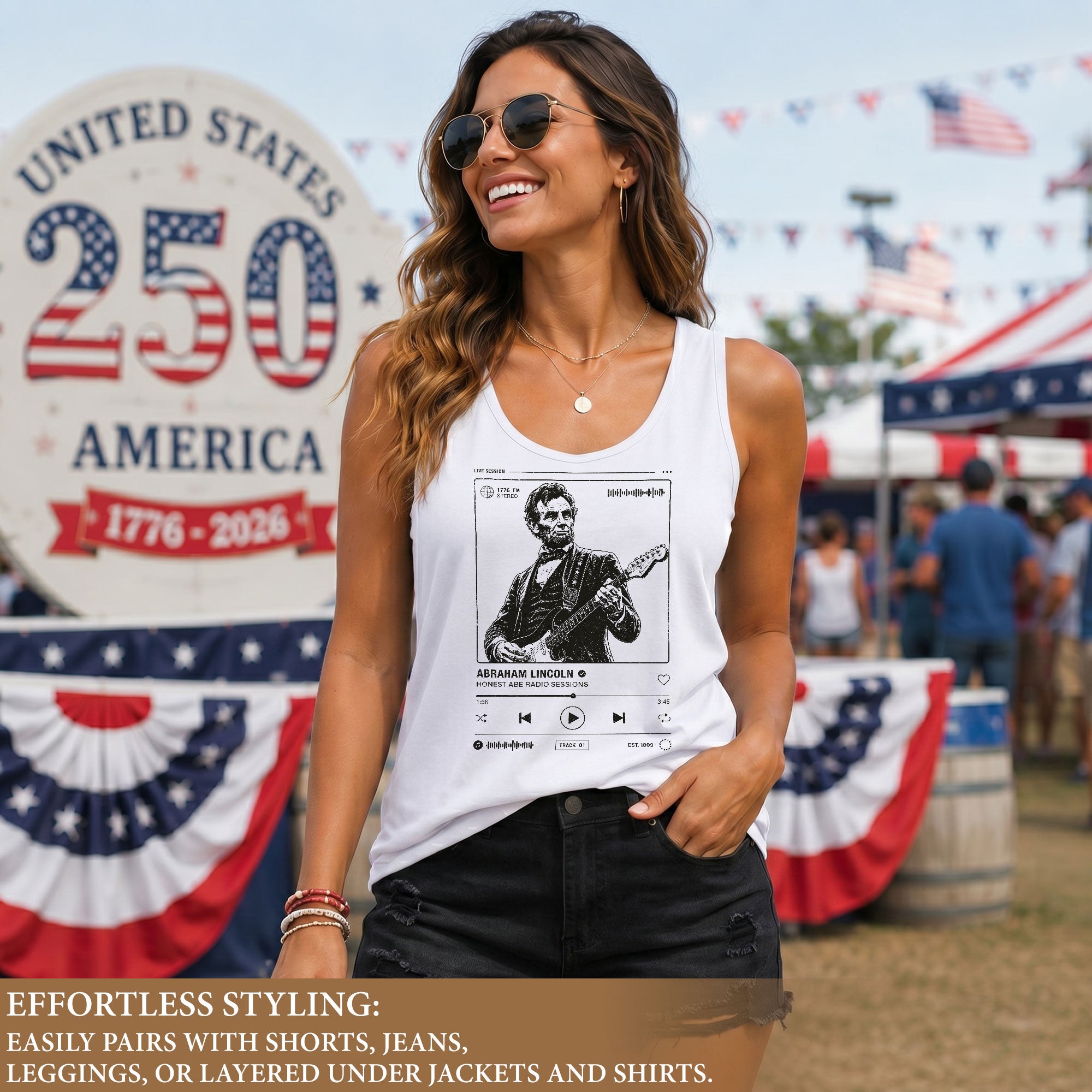 Women Tank Top Lincoln Patriotic Honest Abe Radio Sessions Graphic Sleeveless Tee