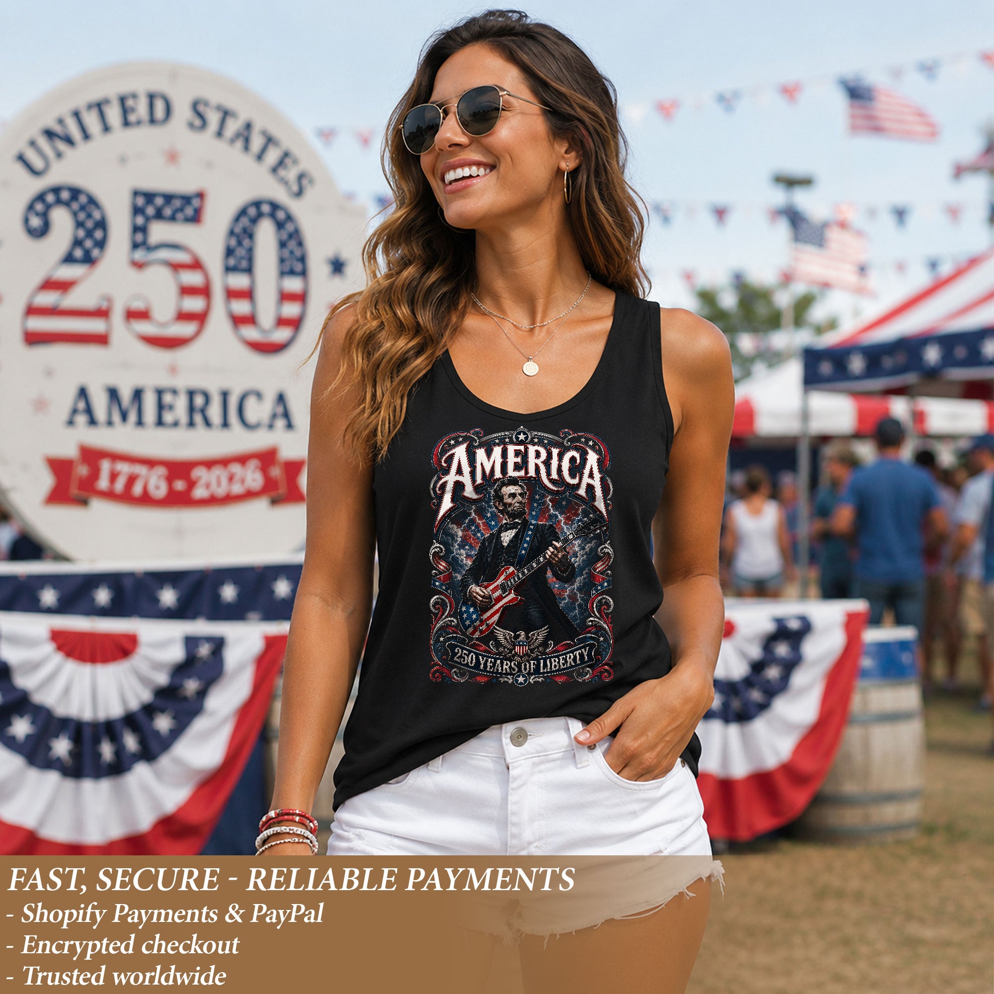 Lincoln Women Tank Top 250 Years of Liberty Patriotic USA Rock Guitarist History Shirt