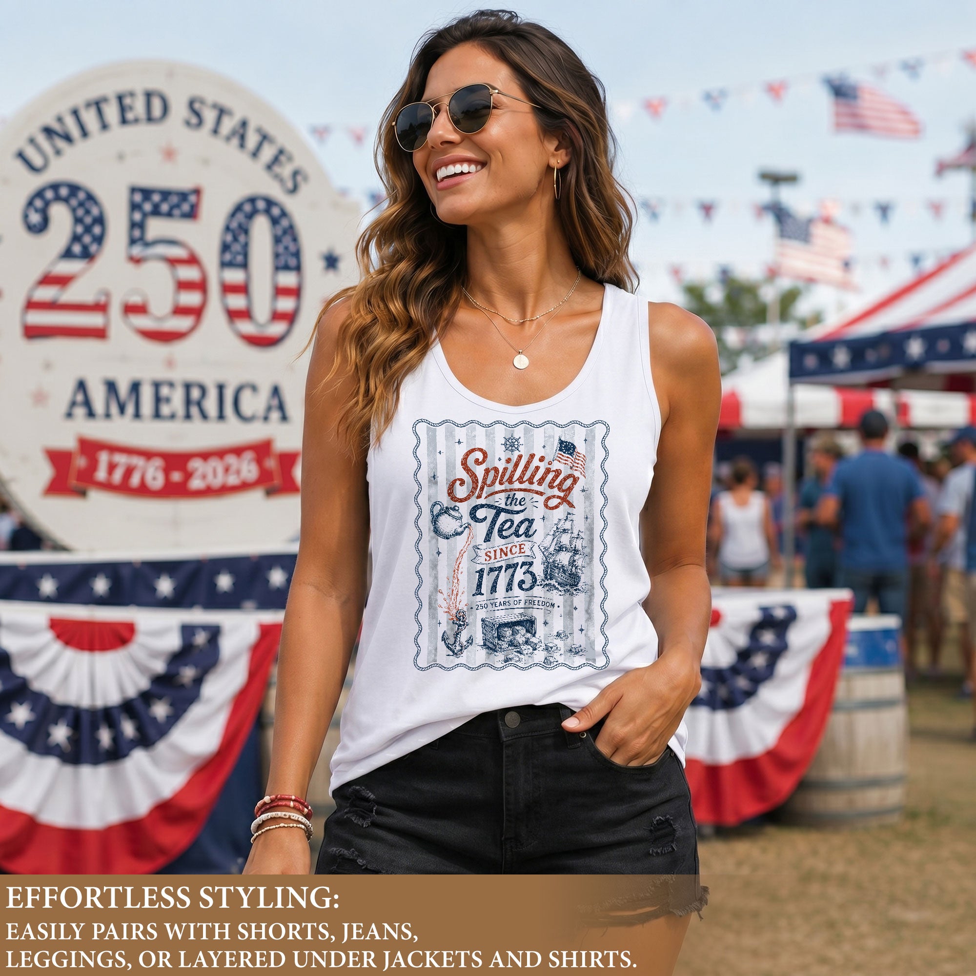 Spilling The Tea Since 1773 Patriotic Tank Top Women Historical Graphic Sleeveless