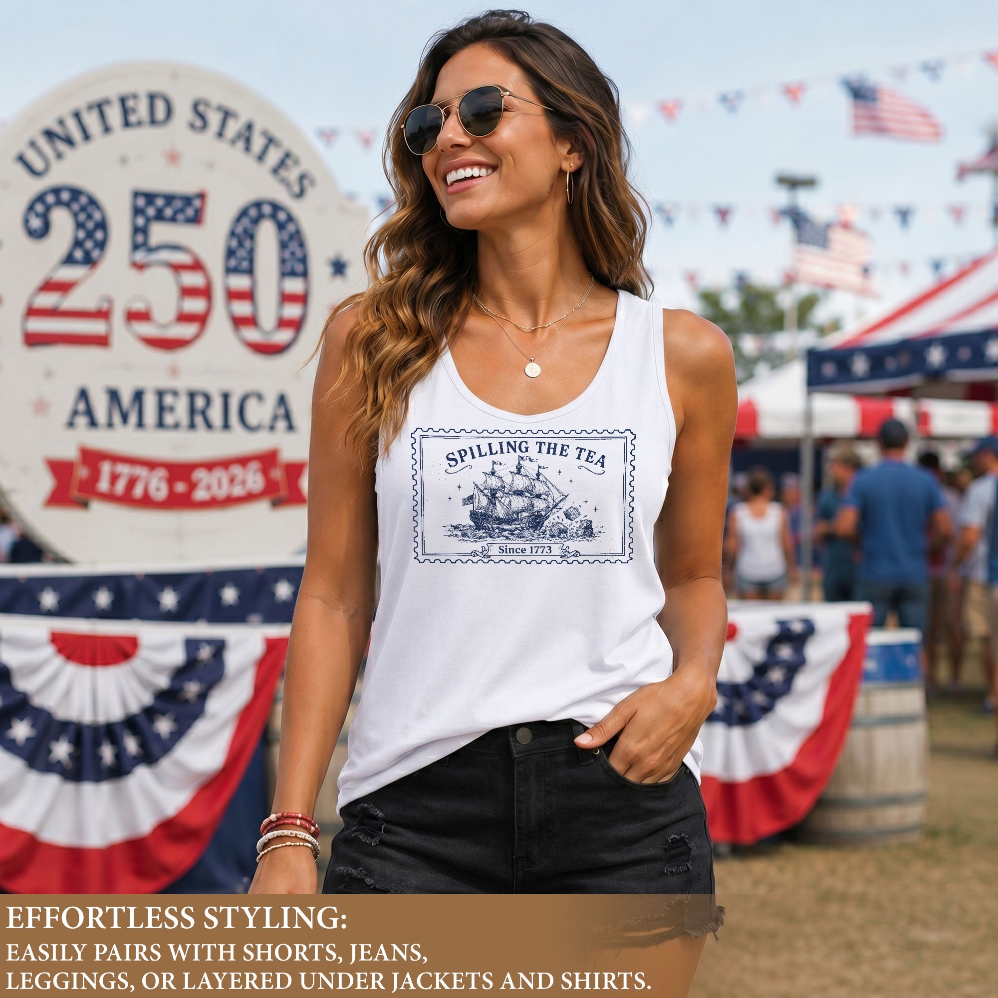Patriotic Spilling The Tea 1773 Tank Top Women Historical Graphic Sleeveless Style