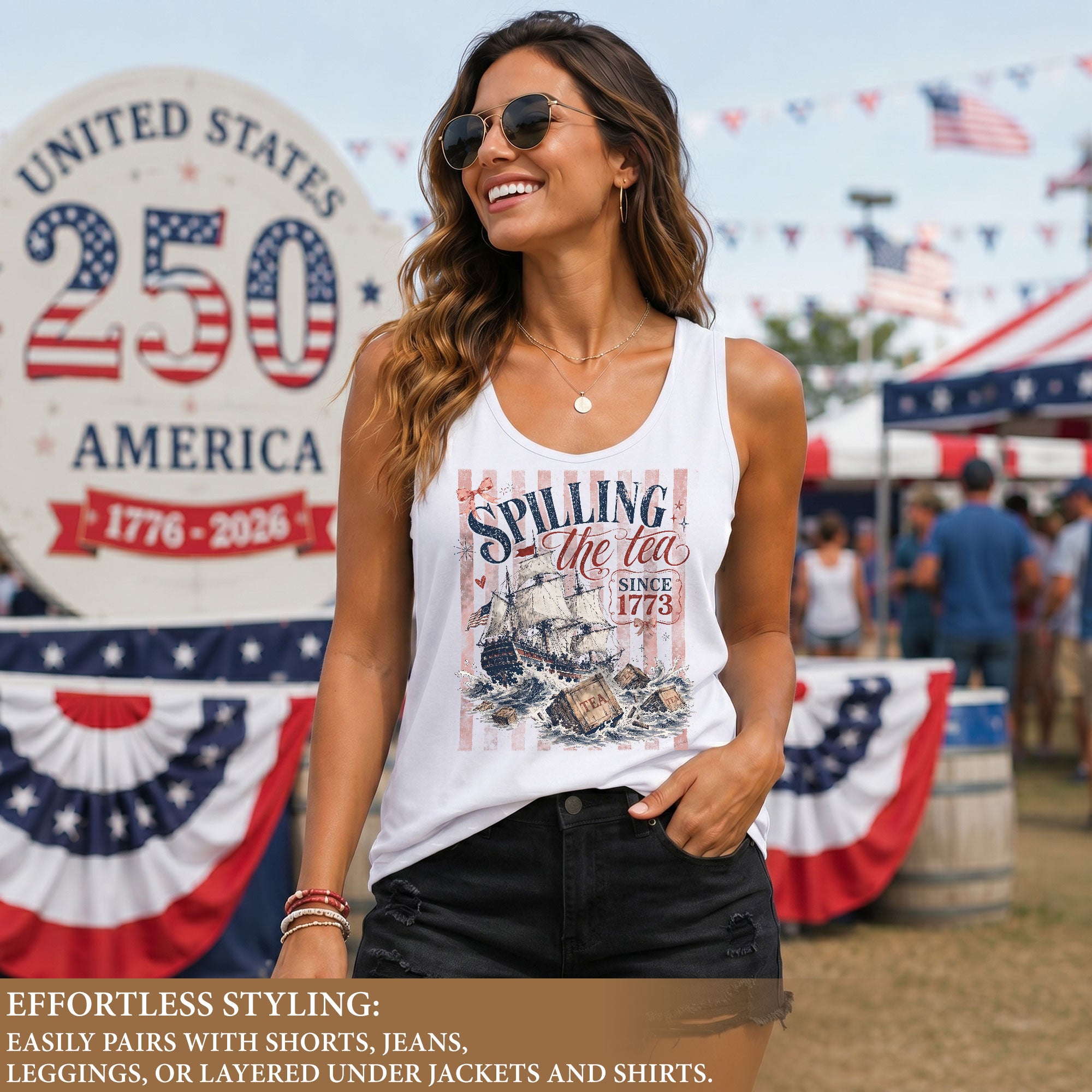 Spilling The Tea Since 1773 Tank Top Women Patriotic Graphic Sleeveless Summer Shirt