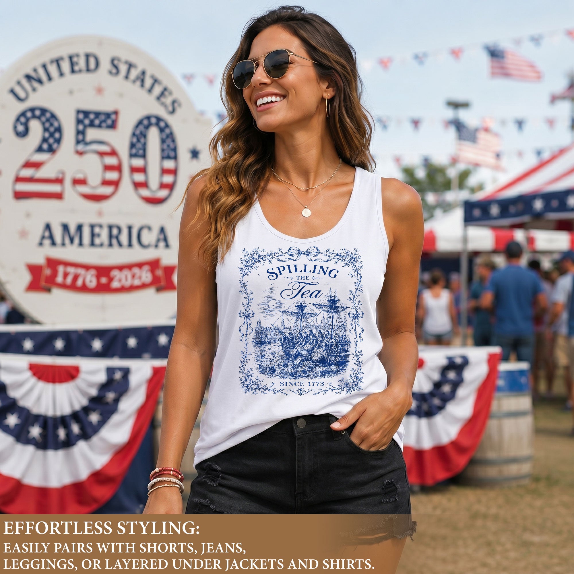 Tank Top Women Vintage 1773 Spilling The Tea Patriotic Graphic Sleeveless Apparel