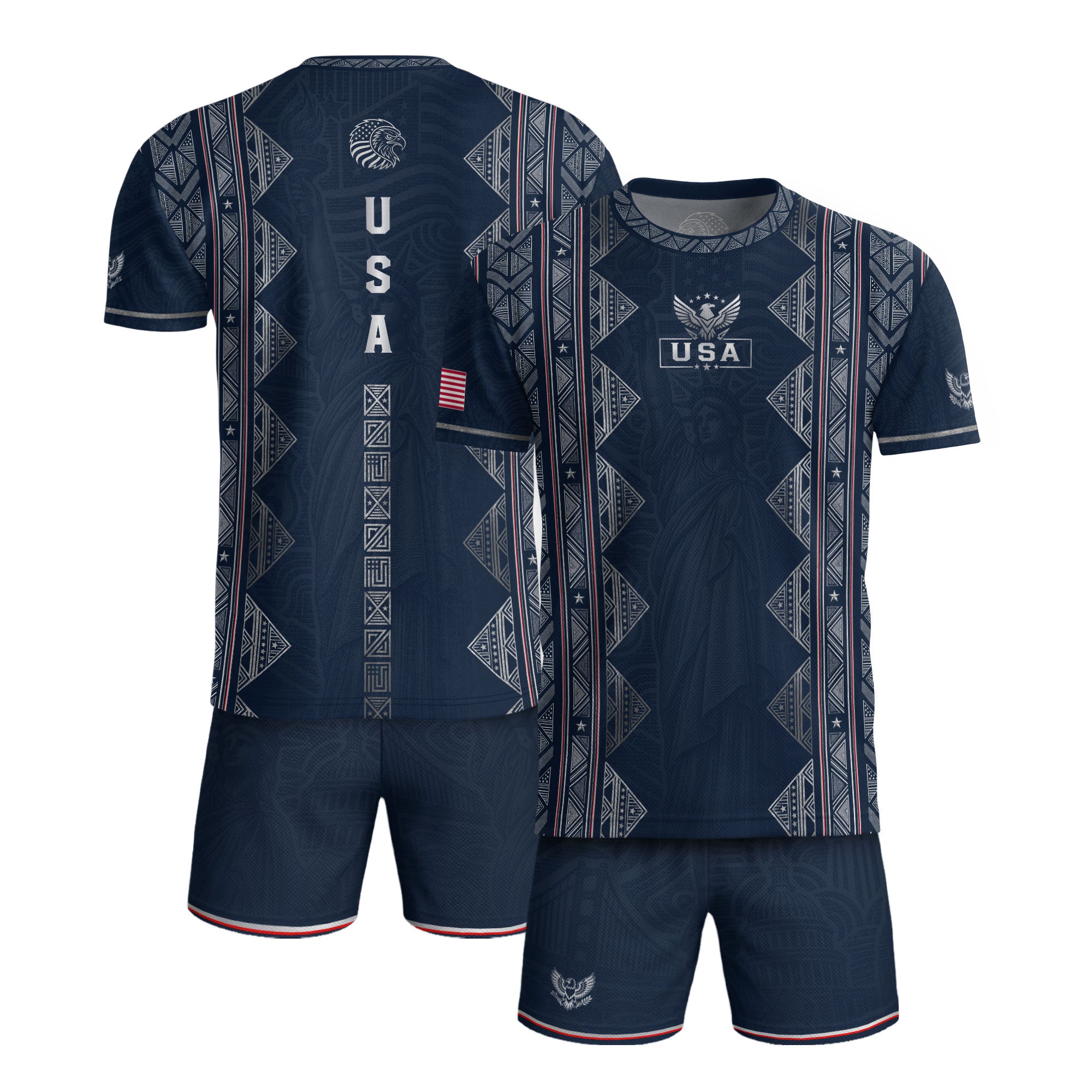 Adult Soccer Jersey Blue Patriotic Design - Iconic Statue of Liberty Sport Graphic Tee