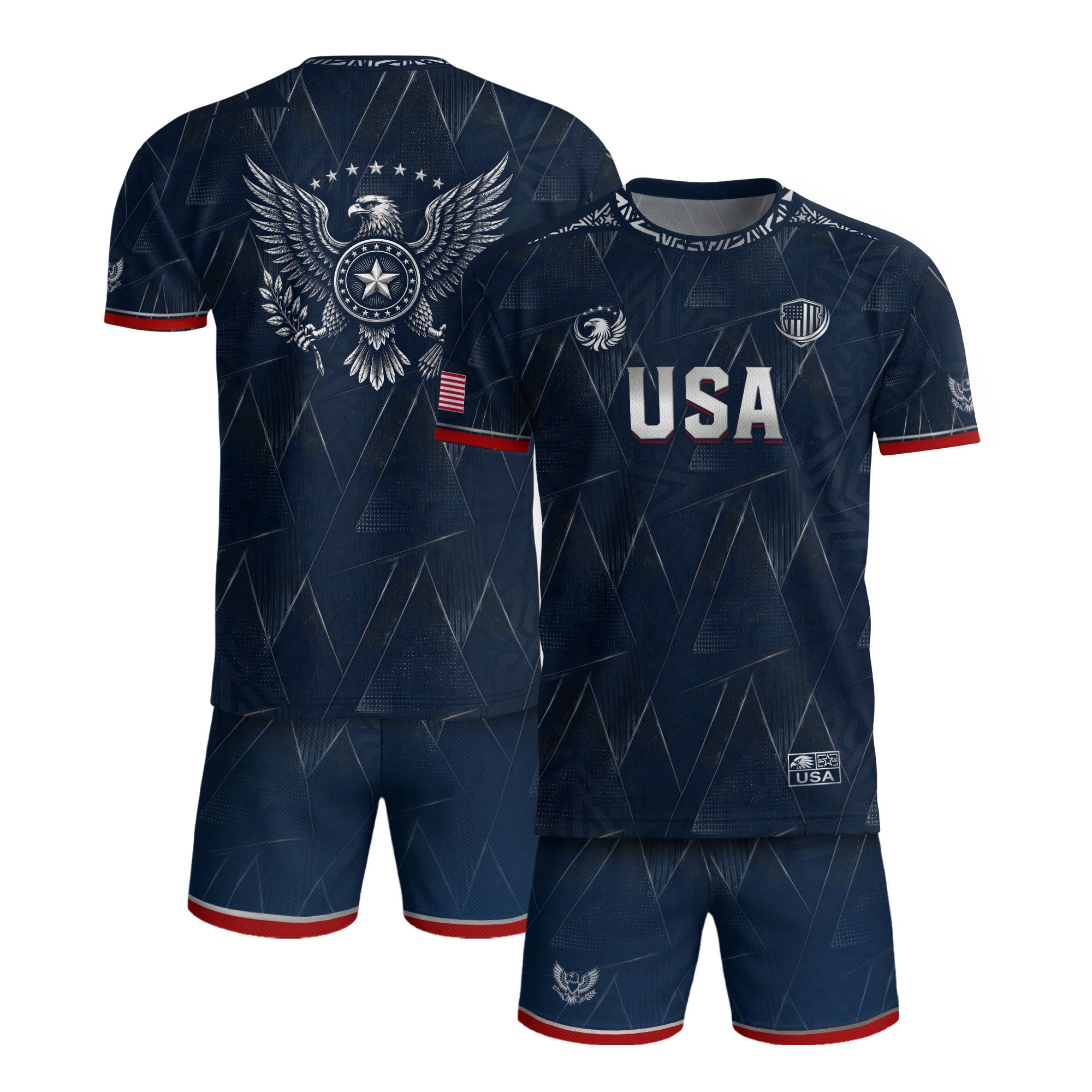 Adult Soccer Jersey Blue Patriotic Design - Bold Eagle Graphic Sport Training Shirt