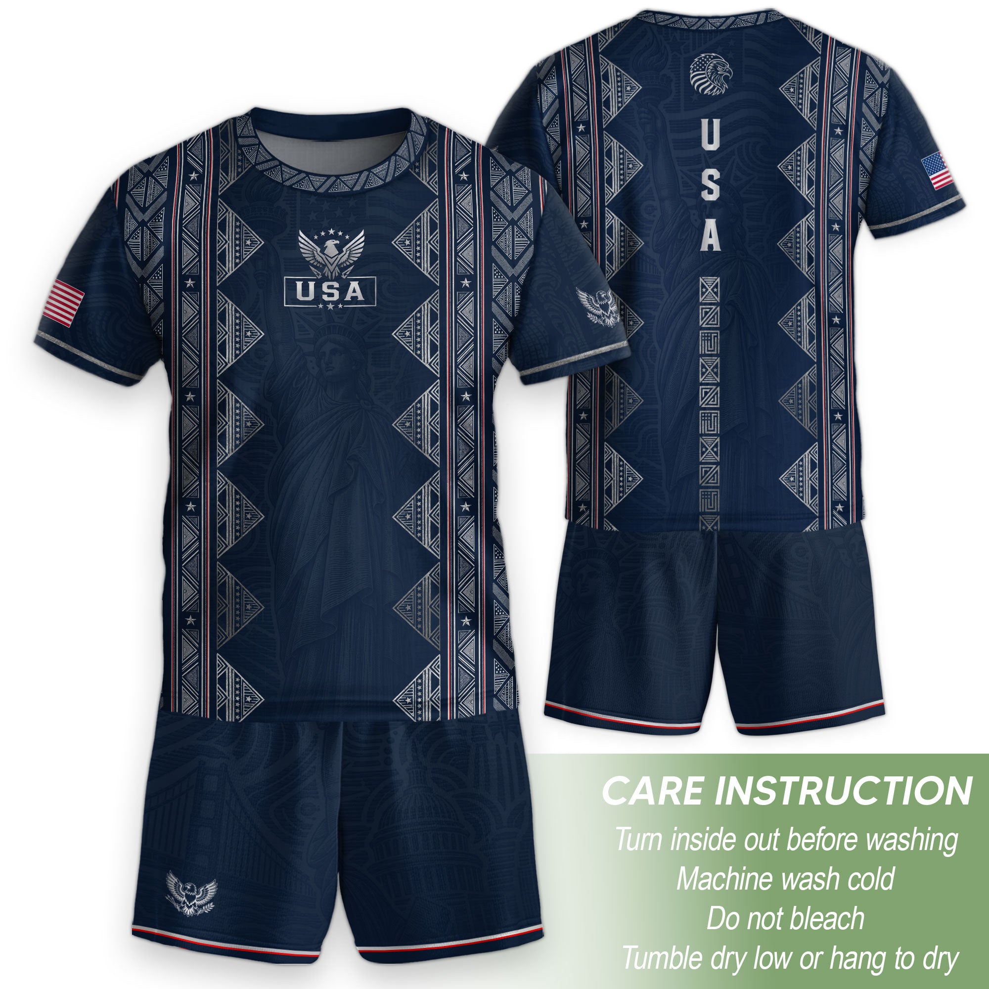 Youth Blue USA Football Jersey Breathable Patriotic Statue Liberty Design Fan Tee