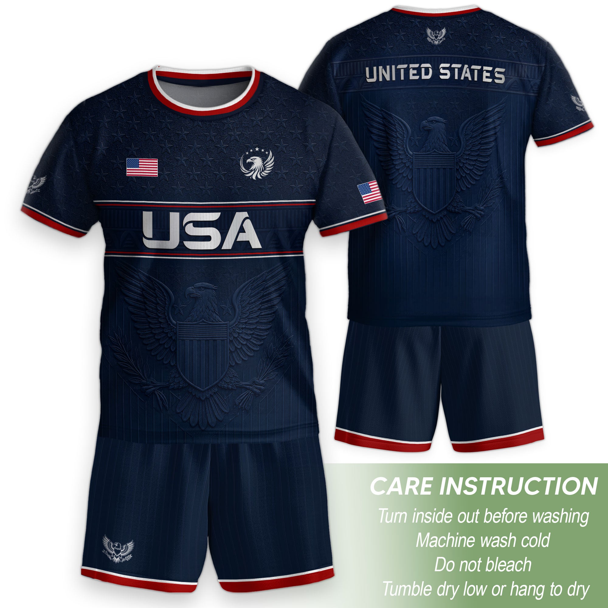Youth Blue USA Football Shirt Patriotic Eagle Design Breathable Sport Training Tee - Rust Field Wear