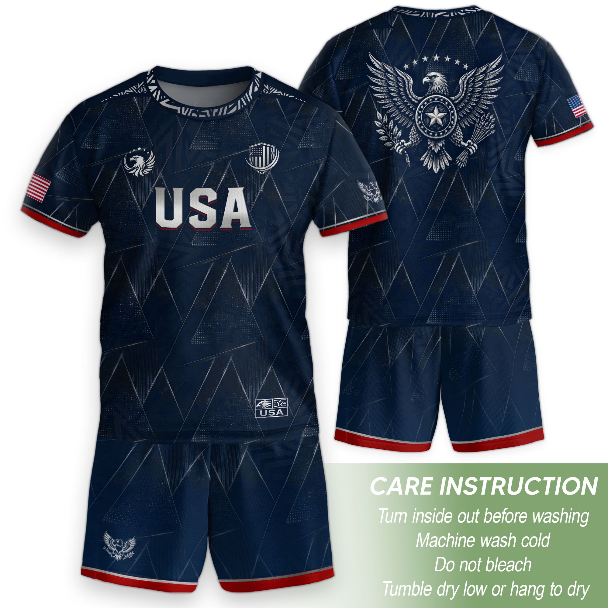 Kids' Blue USA Soccer Jersey Modern Geometric Pattern Eagle Graphic Performance Tee