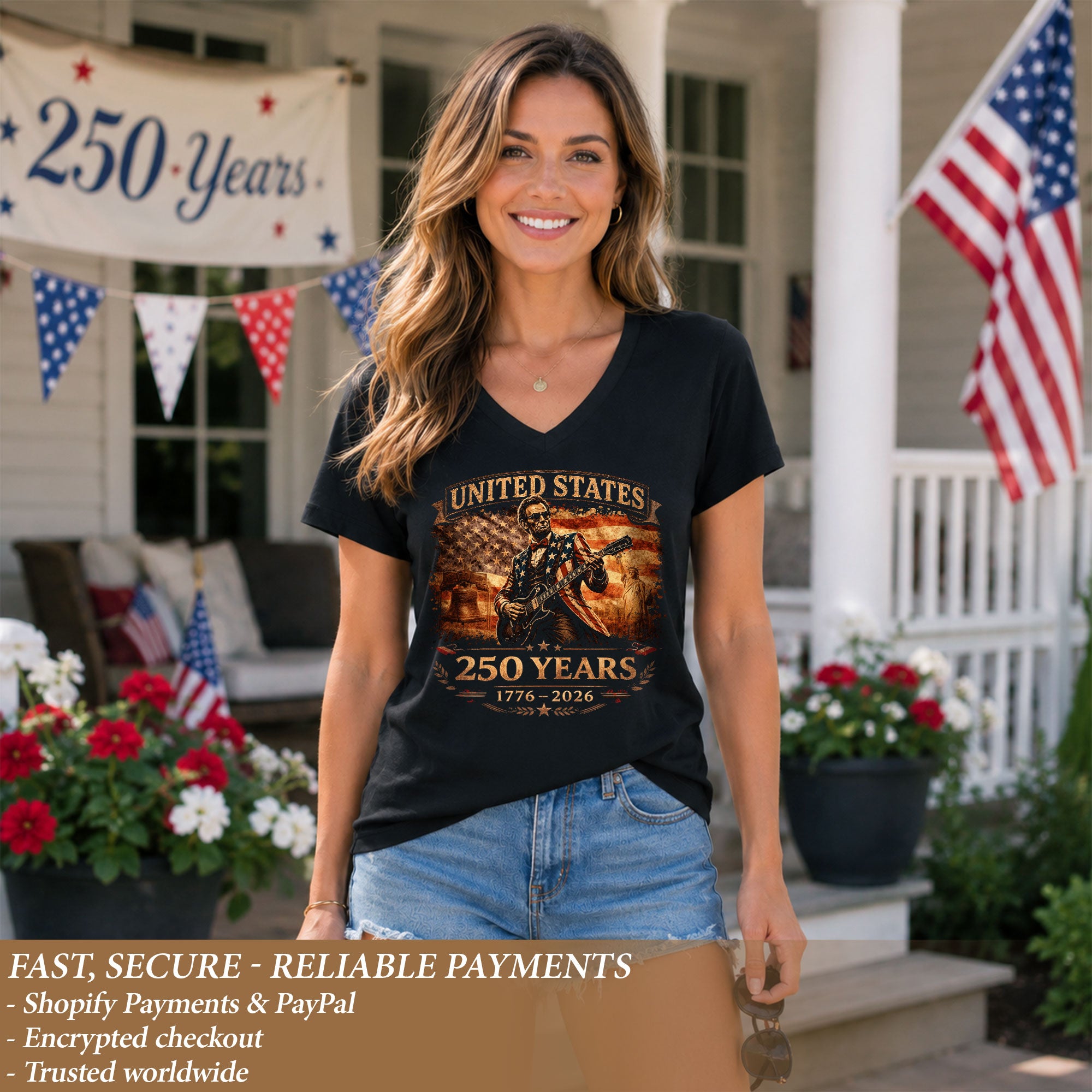 Patriotic Lincoln Liberty Bell V-Neck Shirt Vintage 1776-2026 America 250 Years