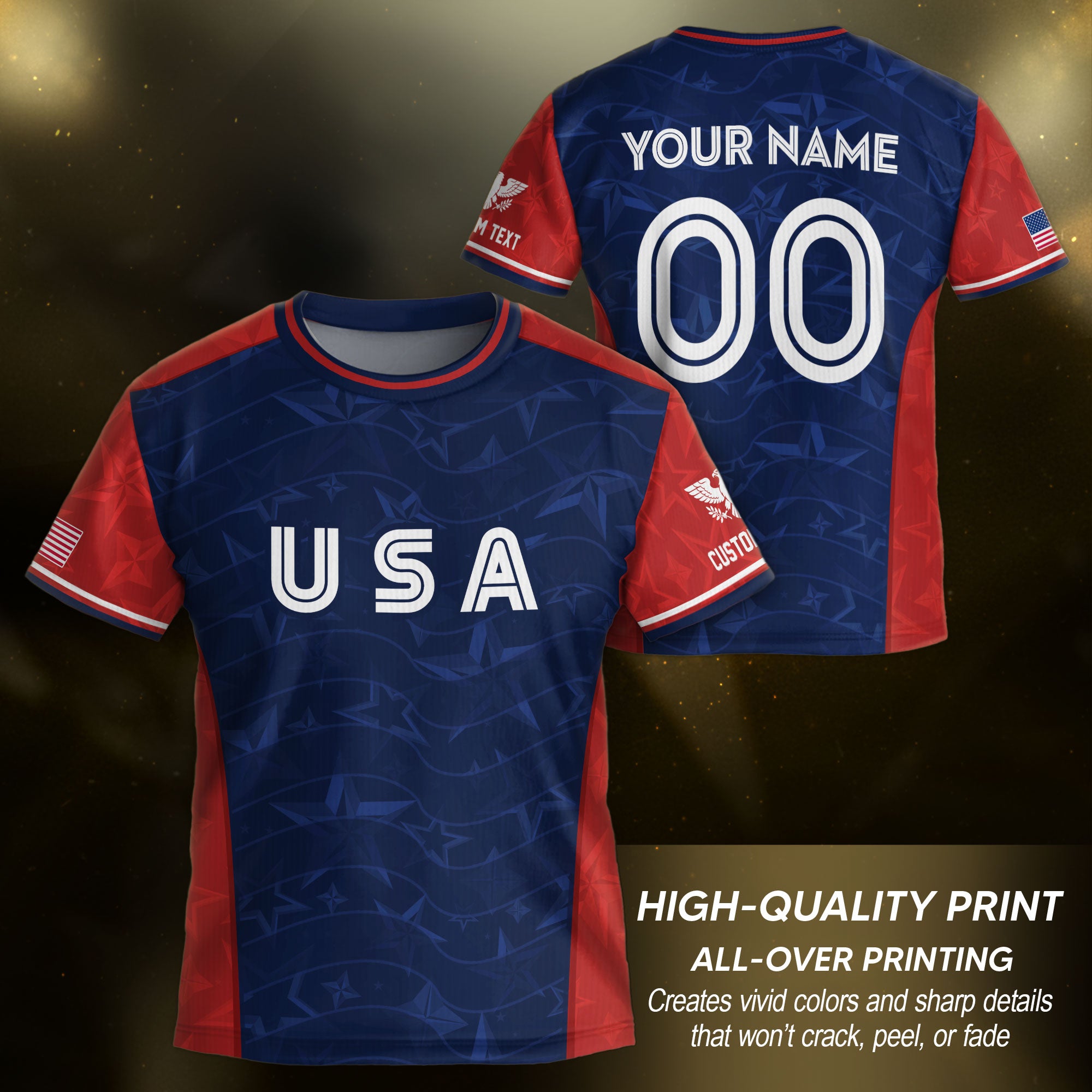 Custom Kid USA Soccer Jersey Navy Blue Patriotic Graphic Personalized Youth Top