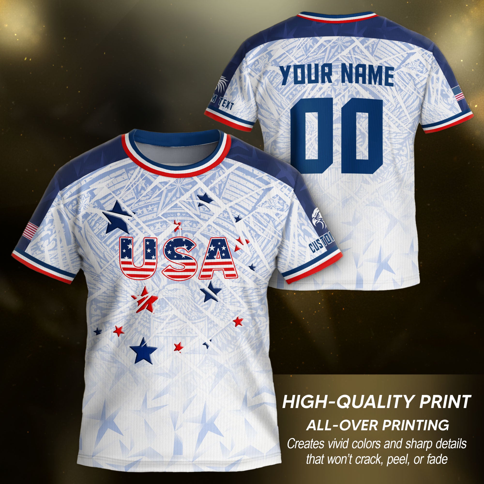 Custom Kids USA Soccer Jersey White Blue Patriotic American Football Shirt