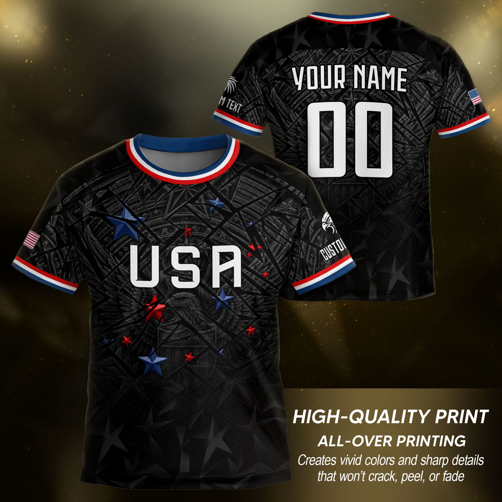 Kids USA Soccer Jersey Black Personalized Youth Patriotic American Football Shirt