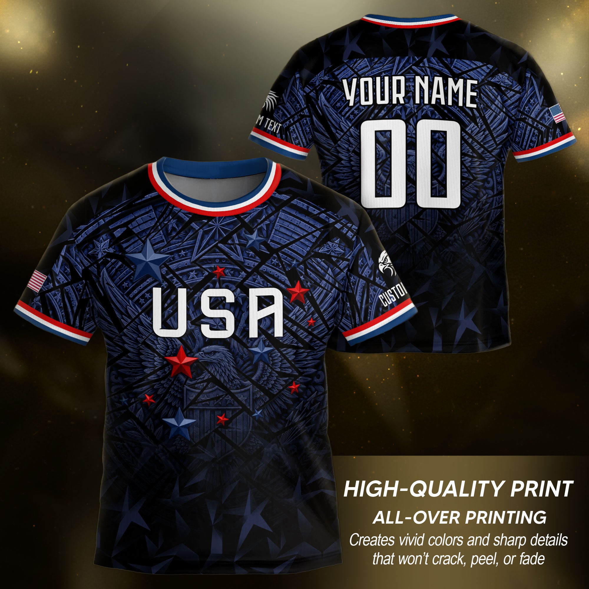 Kids USA Soccer Jersey Navy Personalized Youth Patriotic American Football Shirt