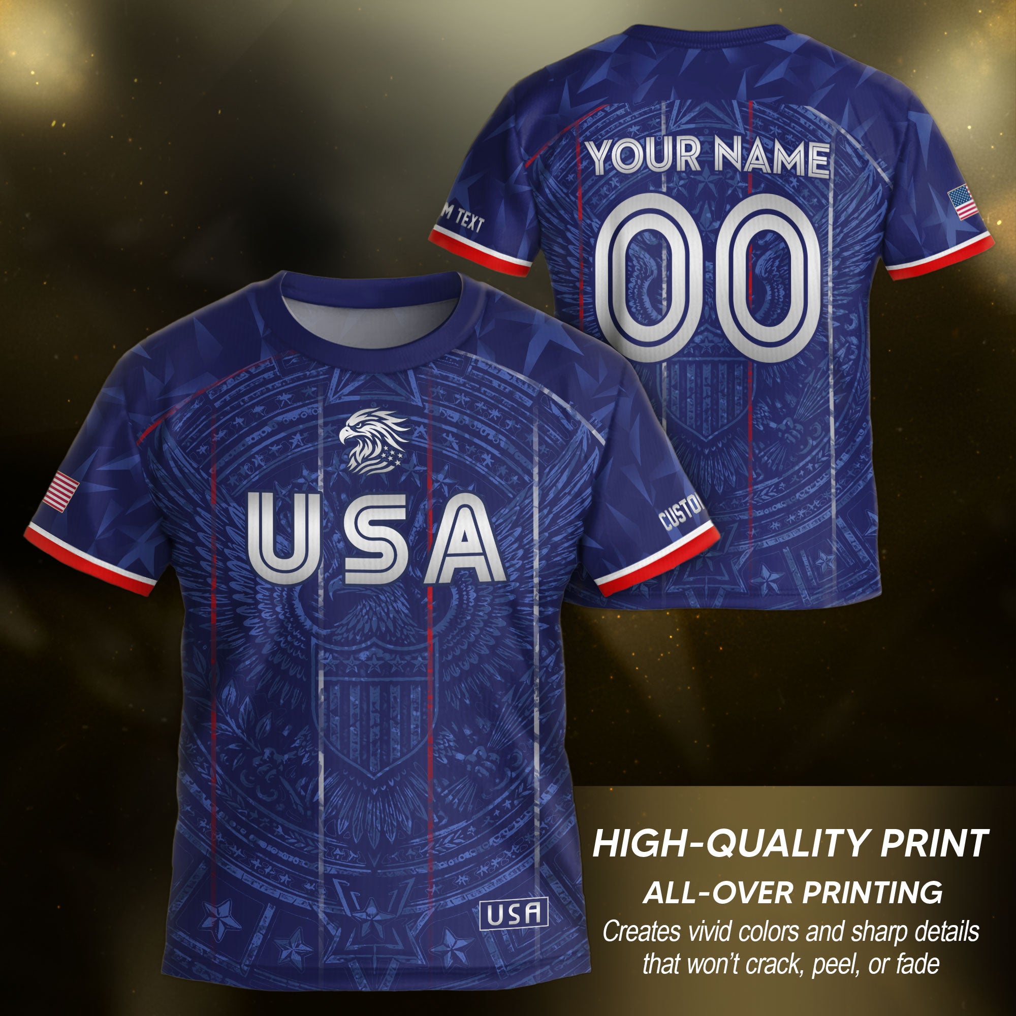 Personalized Navy Kids USA Soccer Jersey Royal Youth Patriotic US Flag Football Shirt