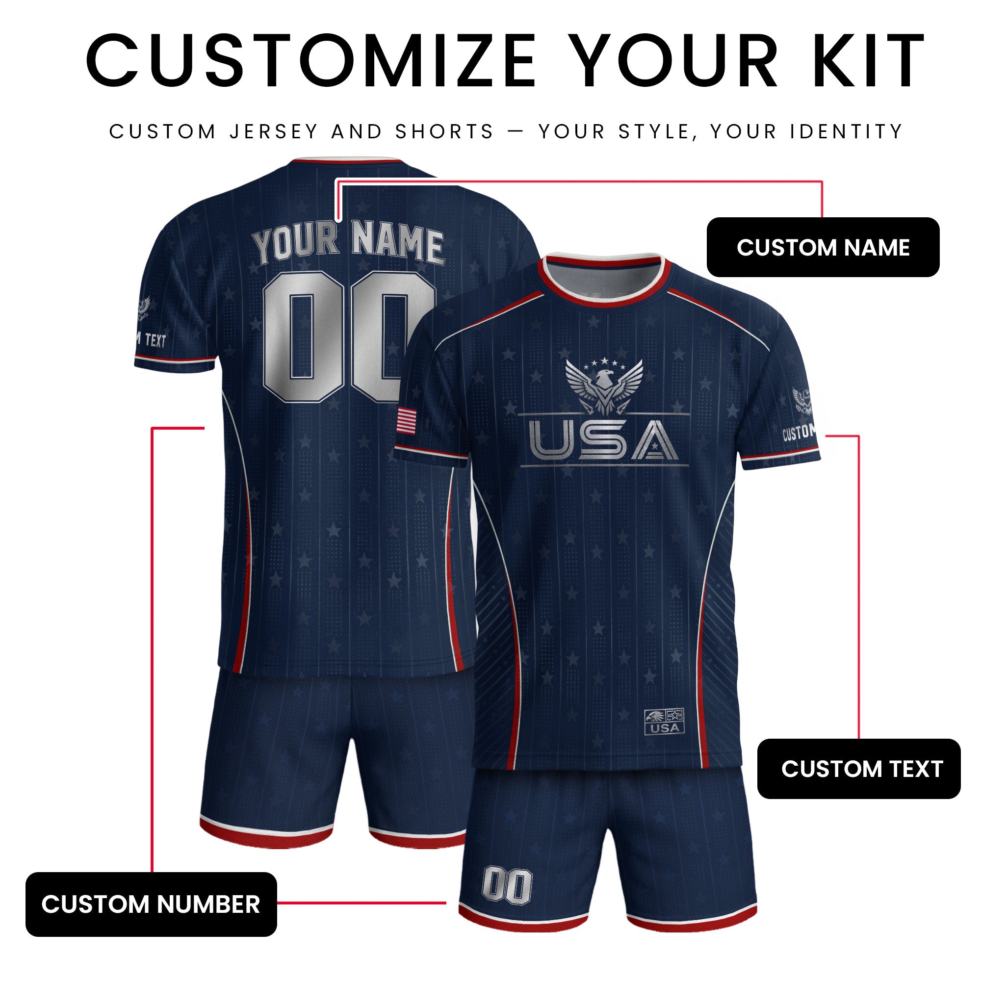 Adult USA Soccer Jersey Personalized American Eagle Patriotic Team Football Shirt
