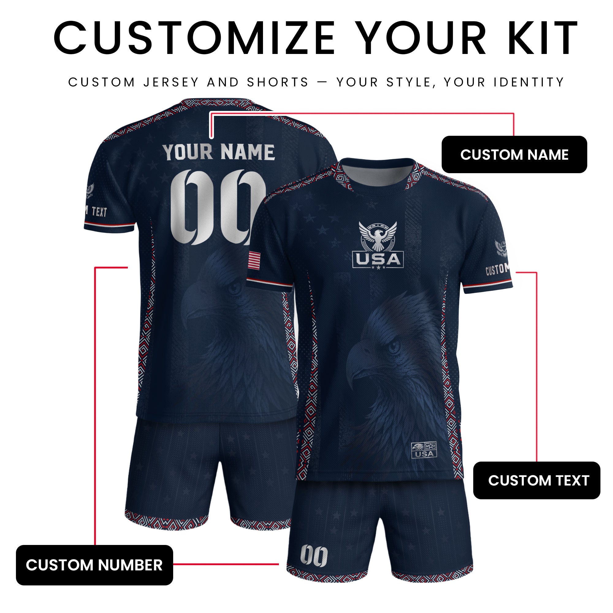 Personalized Adult USA Soccer Jersey Navy Blue Patriotic American Eagle Football Shirt