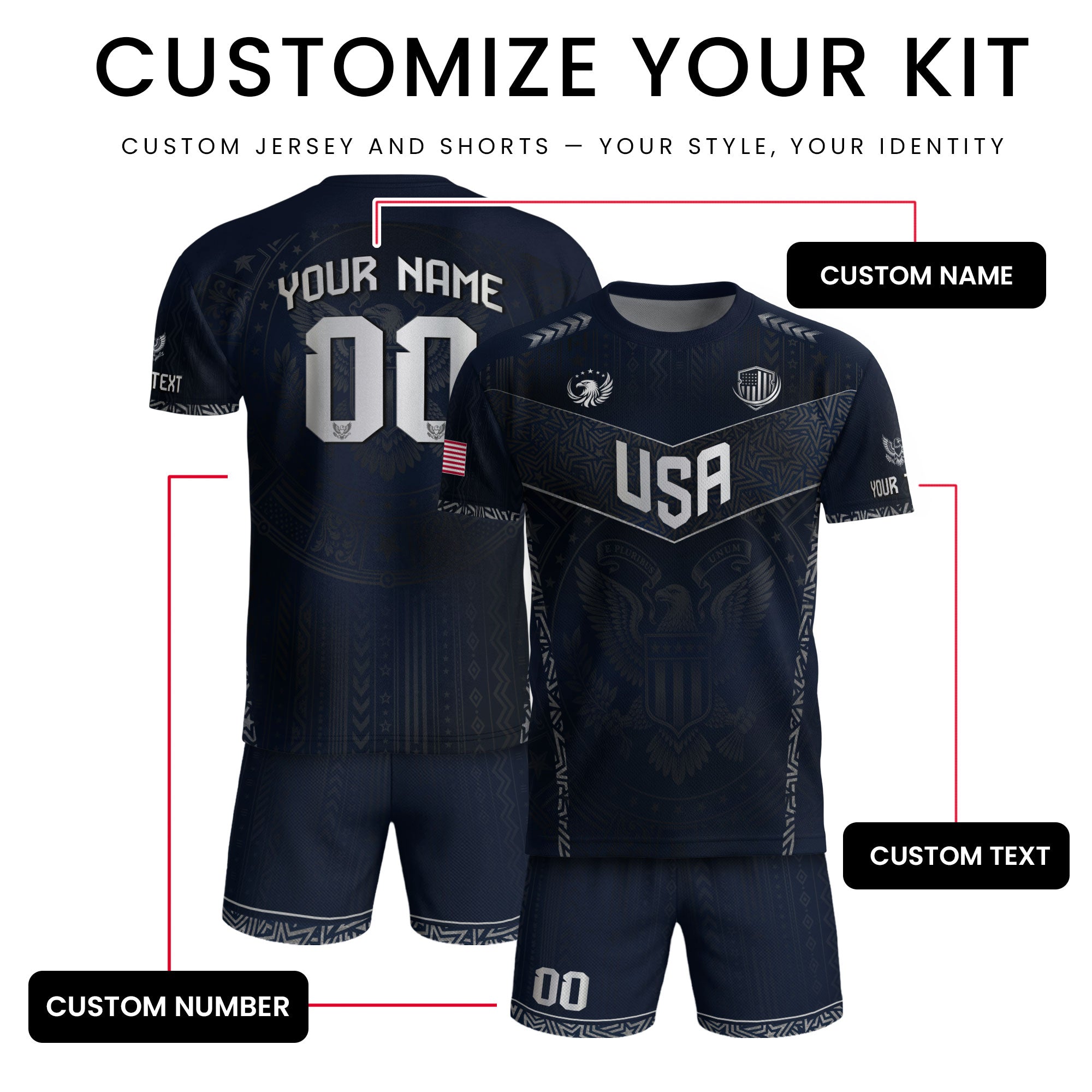 Custom Adult USA Soccer Jersey - Personalized Name & Number Patriotic Sports Team Shirt