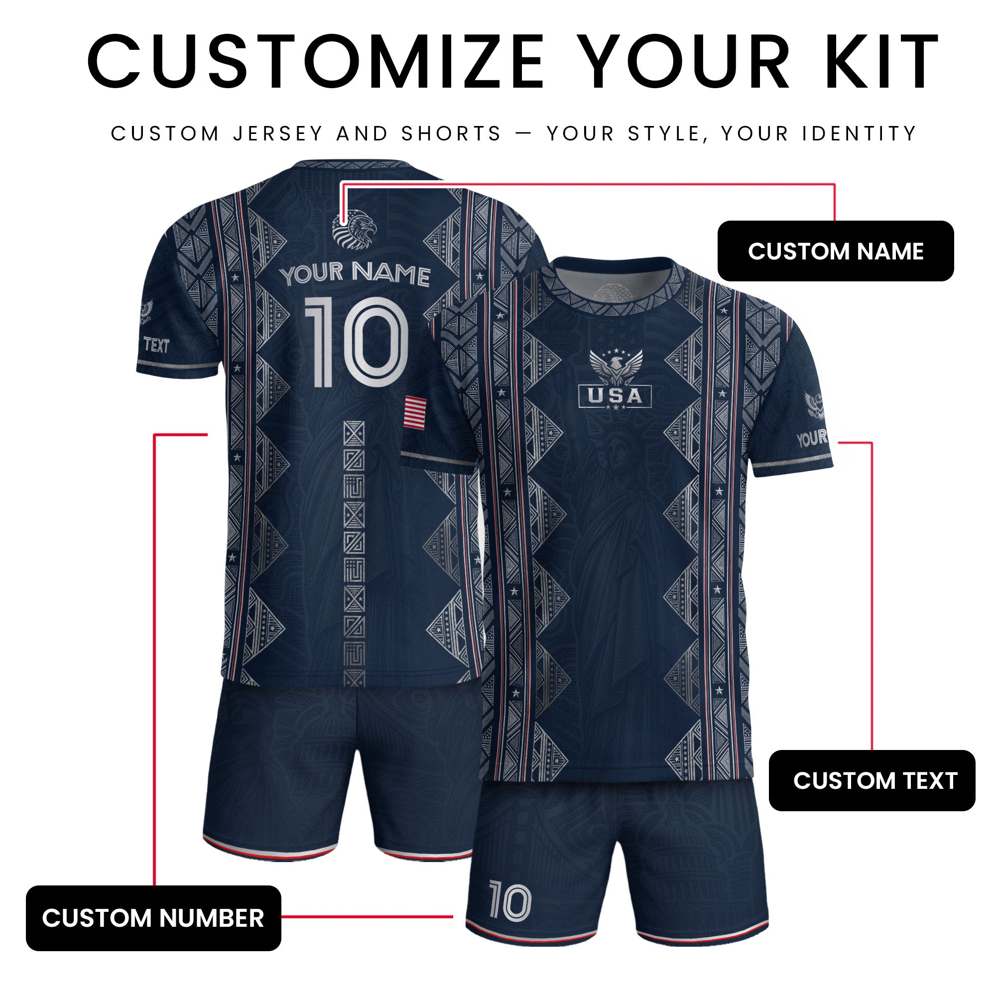 Personalized USA Soccer Jersey Adult Custom Name Number Patriotic Sports Team Uniform
