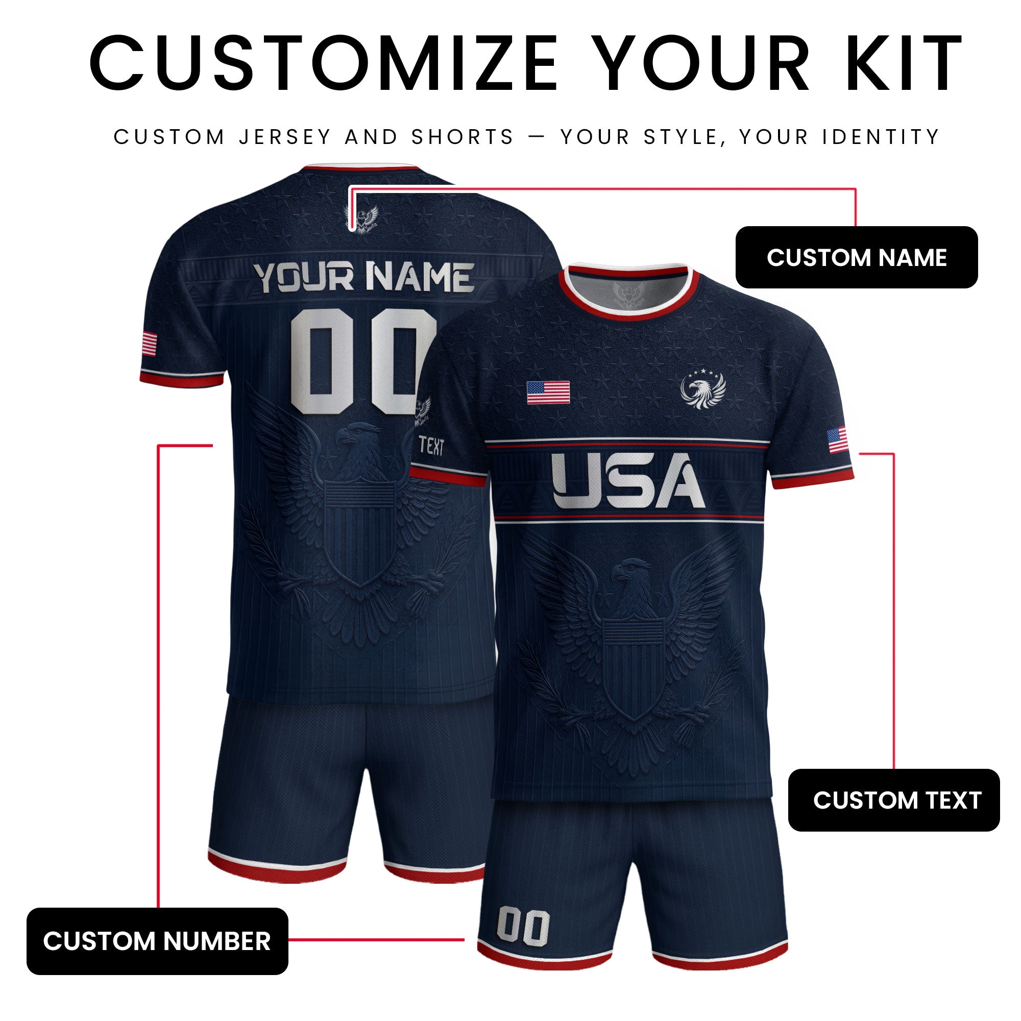 Adult Custom USA Soccer Jersey Personalize Name Number Patriotic Graphic Team Shirt