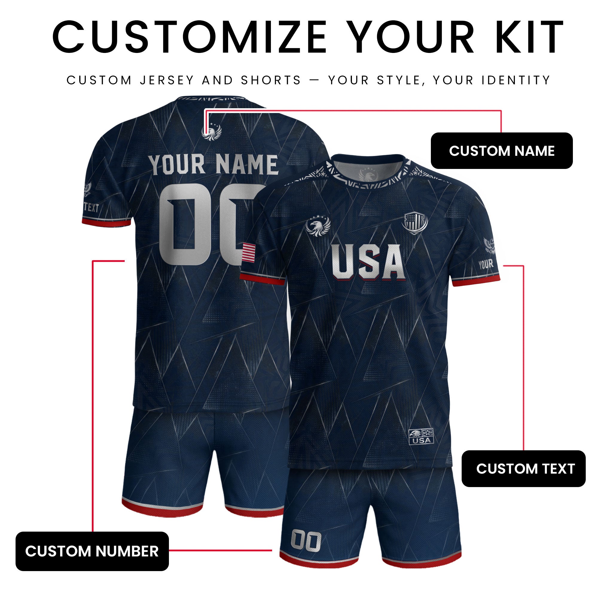 Personalized Patriotic USA Soccer Shirt Custom Adult Name Number Graphic Team Uniform
