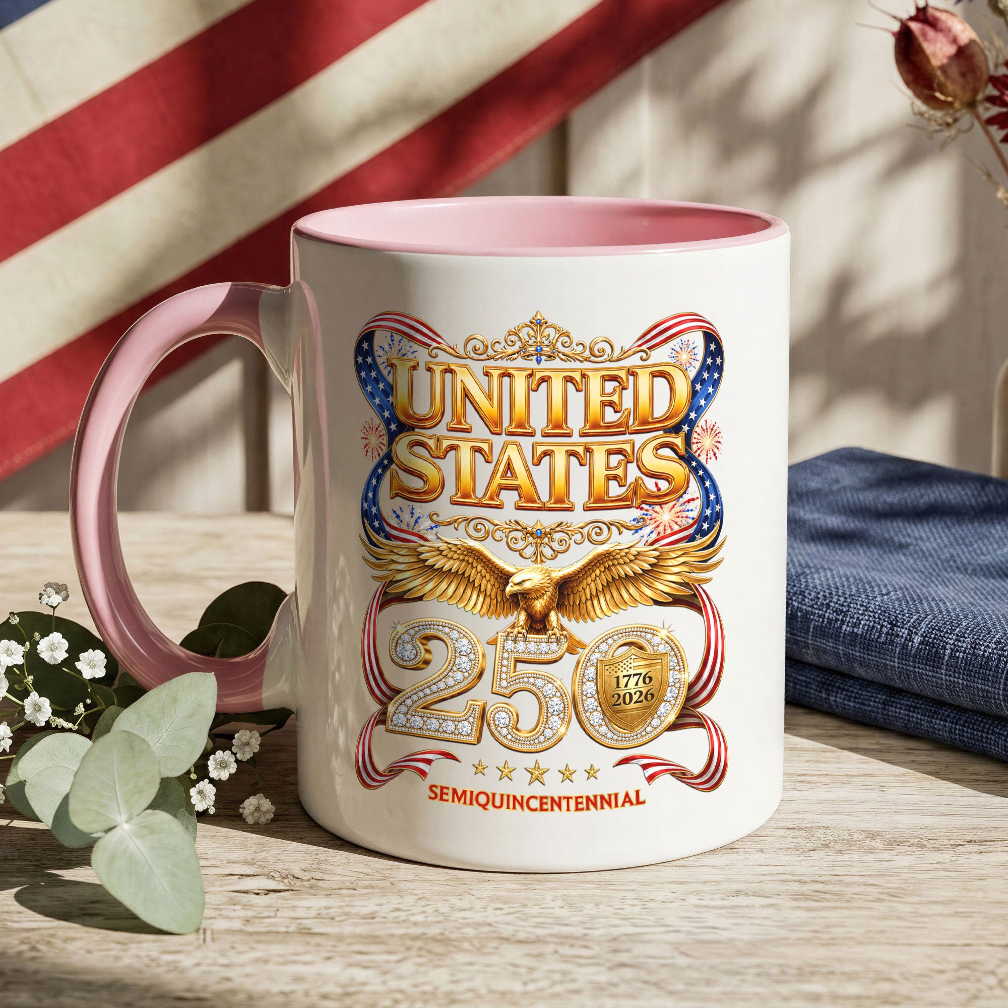United States Patriotic Accent Mug - Historical 1776 2026 Golden Eagle Gift Cup