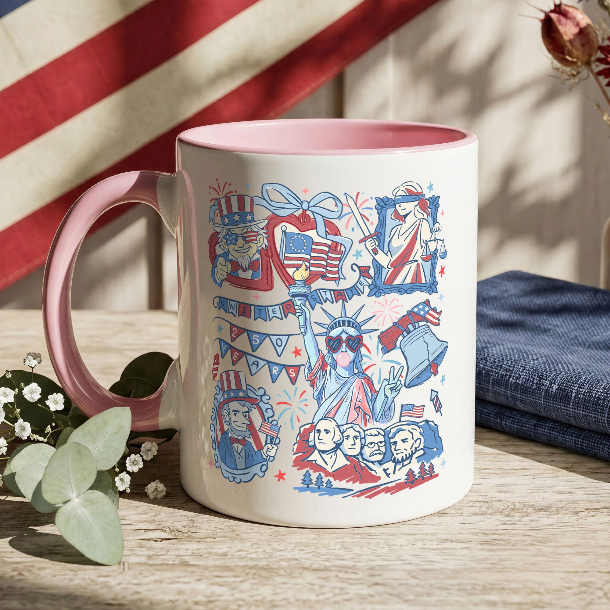 250 Years American Heritage Accent Mug - Retro Patriotic Stamps Uncle Sam Cup