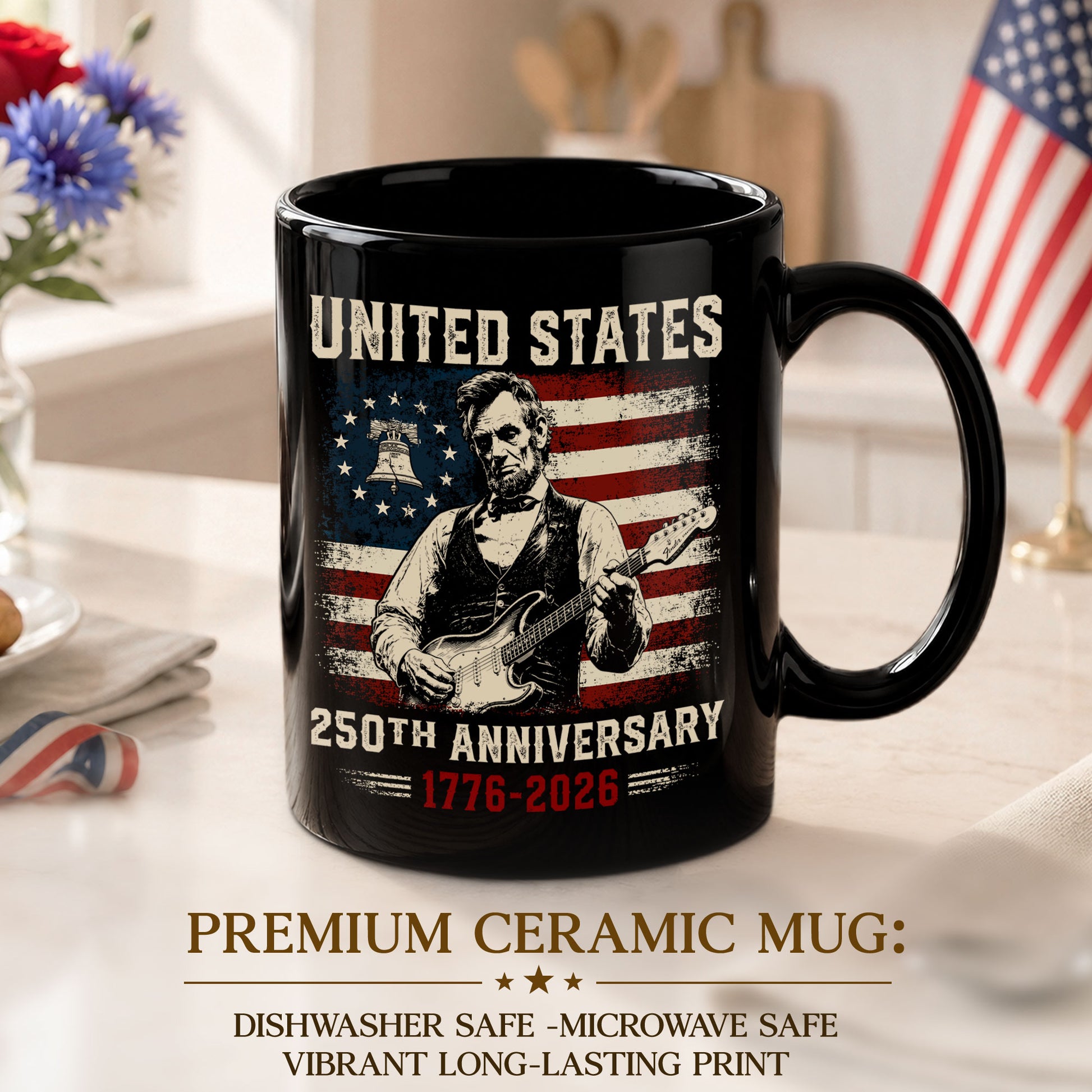 United States 250th Anniversary Mug Abraham Lincoln Guitar 1776 2026 Ceramic - Rust Field Wear