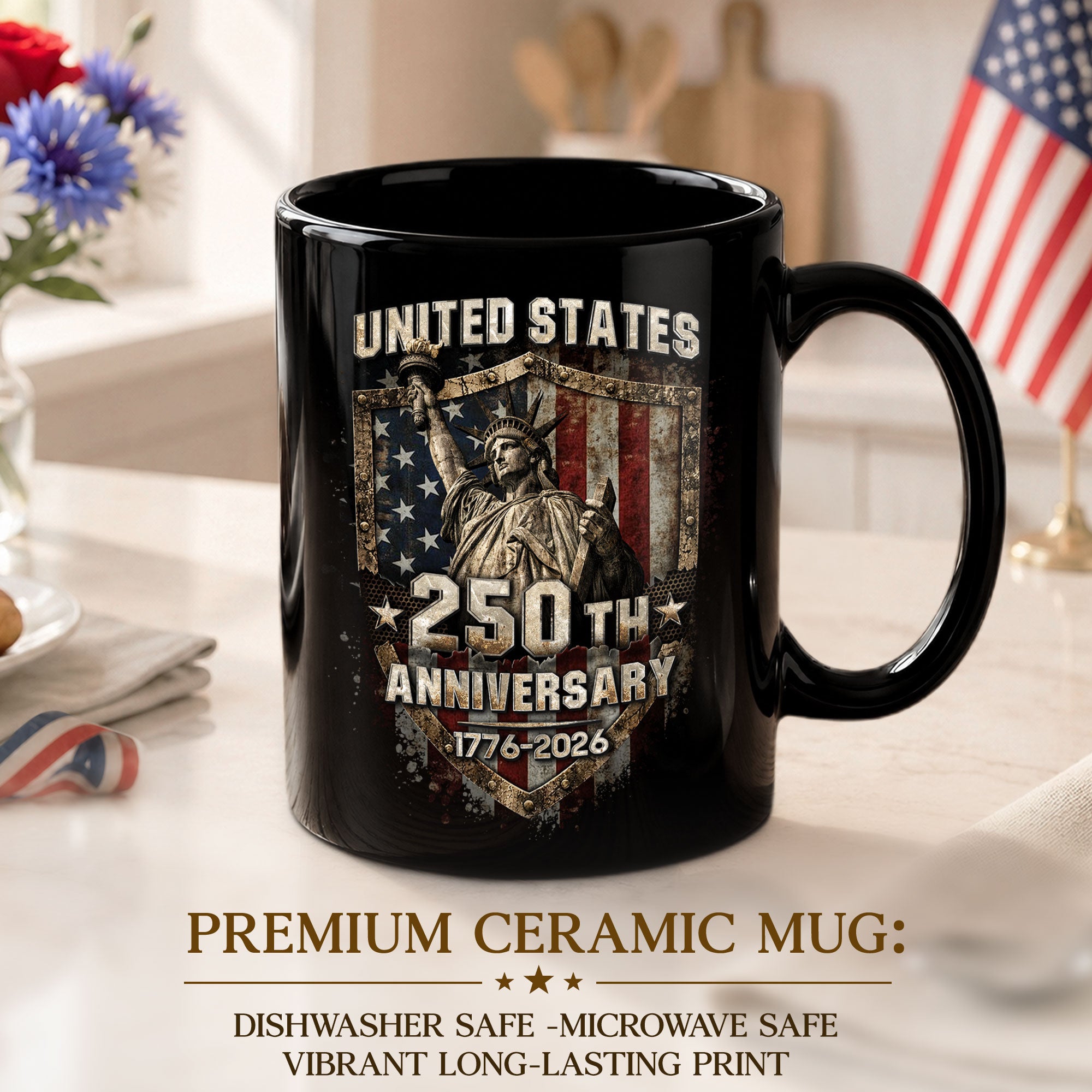 United States 250th Anniversary Mug - 1776-2026 Patriotic Statue of Liberty Drinkware