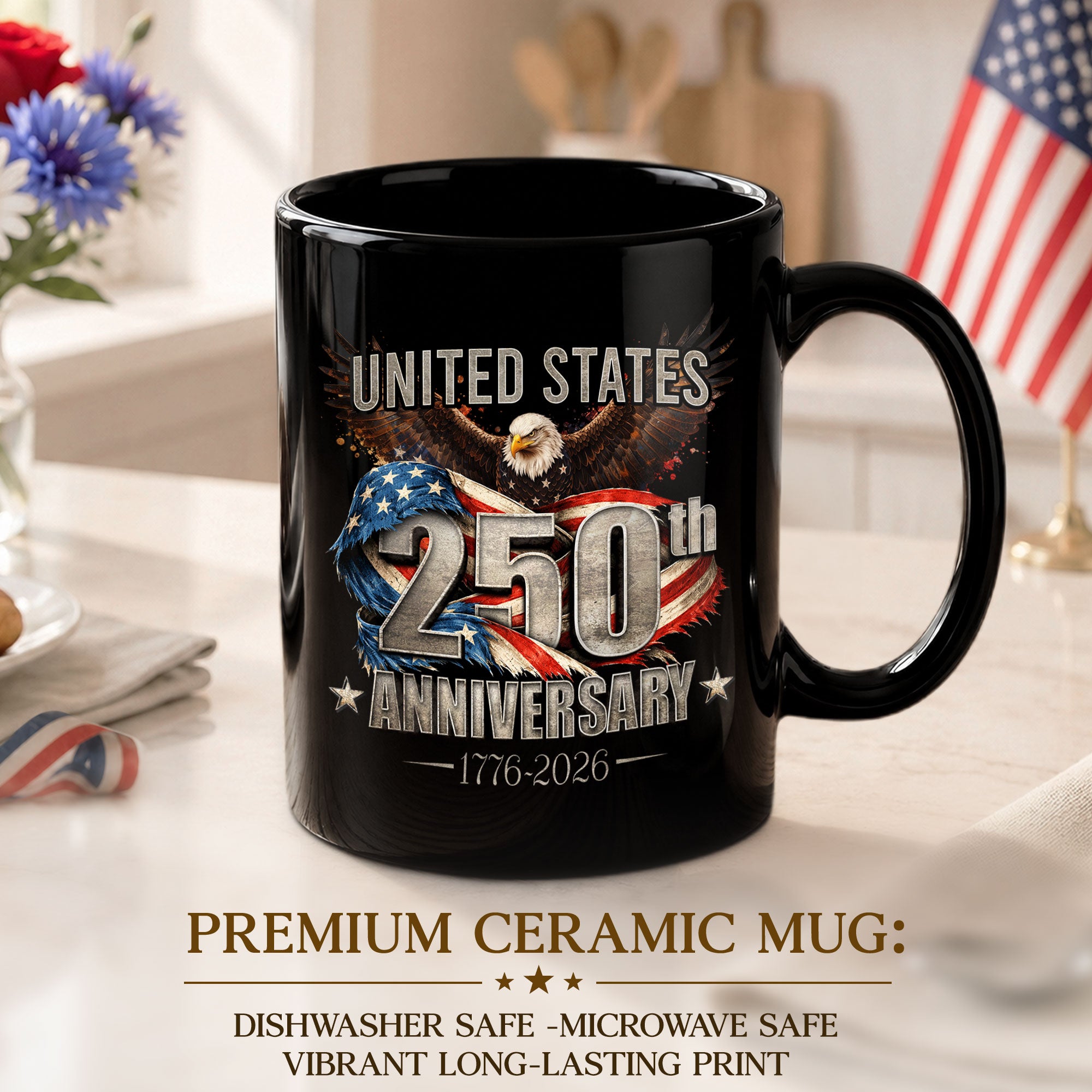 United States 250th Anniversary Mug - 1776-2026 Patriotic Bald Eagle Drinkware Gift