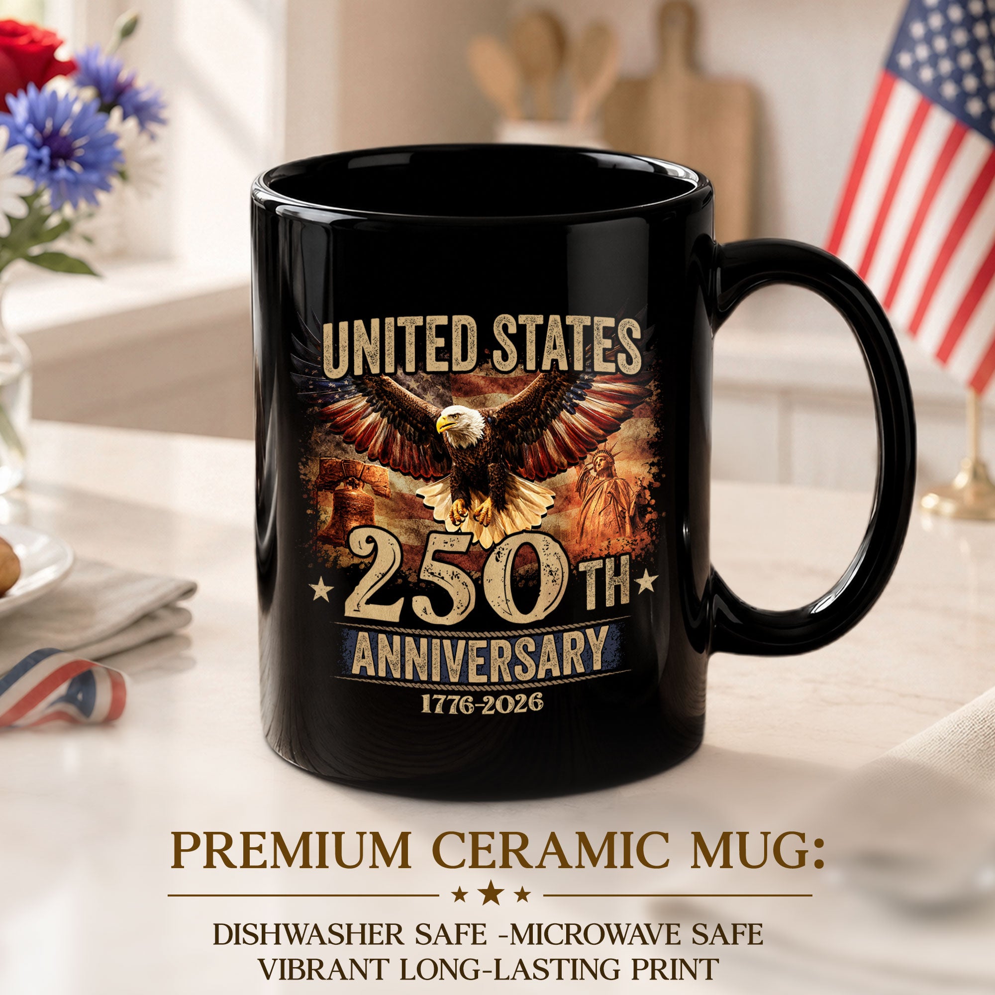 USA 250th Anniversary Mug - 1776-2026 Patriotic Eagle and Liberty Bell Drinkware Gift