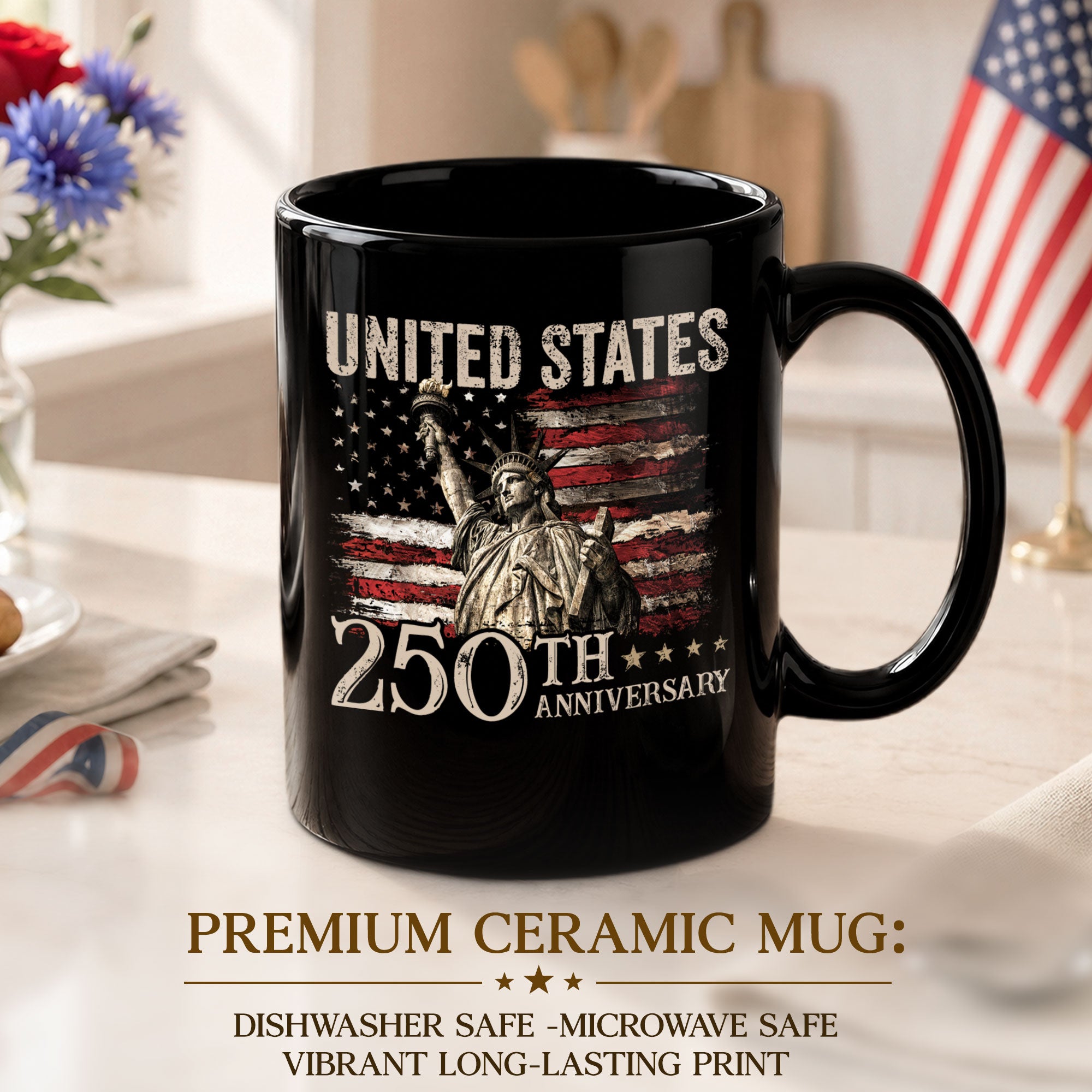 Proud 250th Anniversary of USA Mug - Statue of Liberty Vintage Flag Keepsake Item