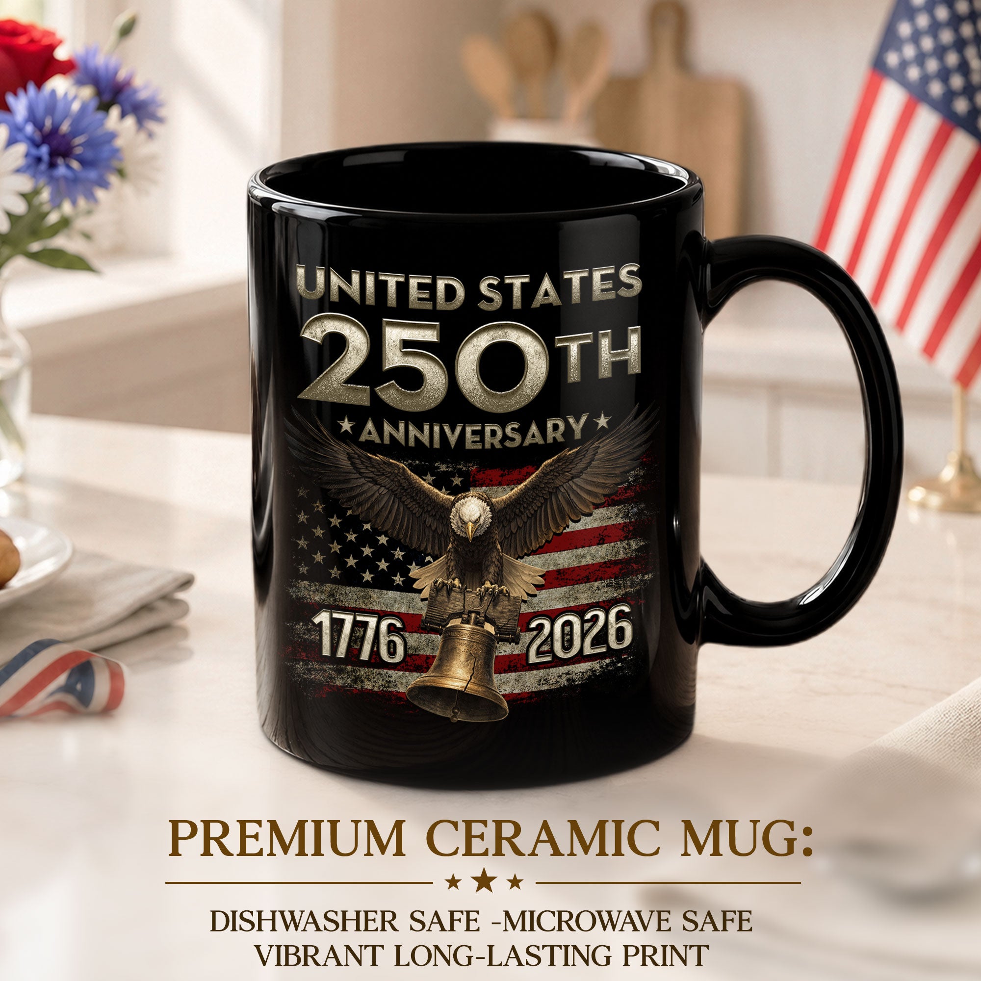 USA 250th Anniversary Mug - 1776-2026 Patriotic Eagle Bell Commemorative Drinkware