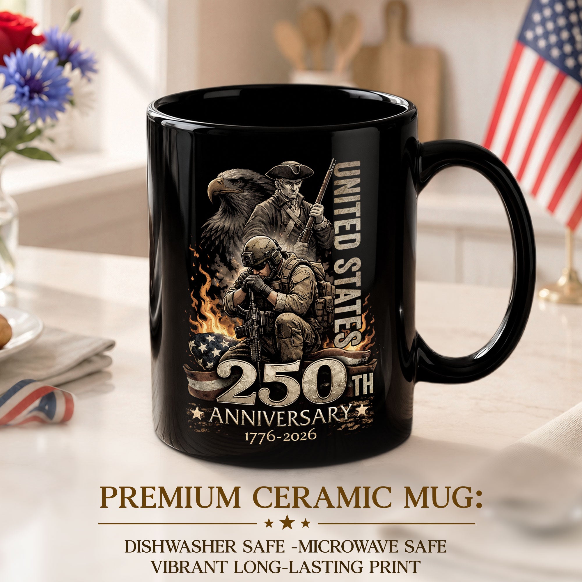 250 Years of America Mug - 1776-2026 Patriotic Military Honor Edition Keepsake Vessel