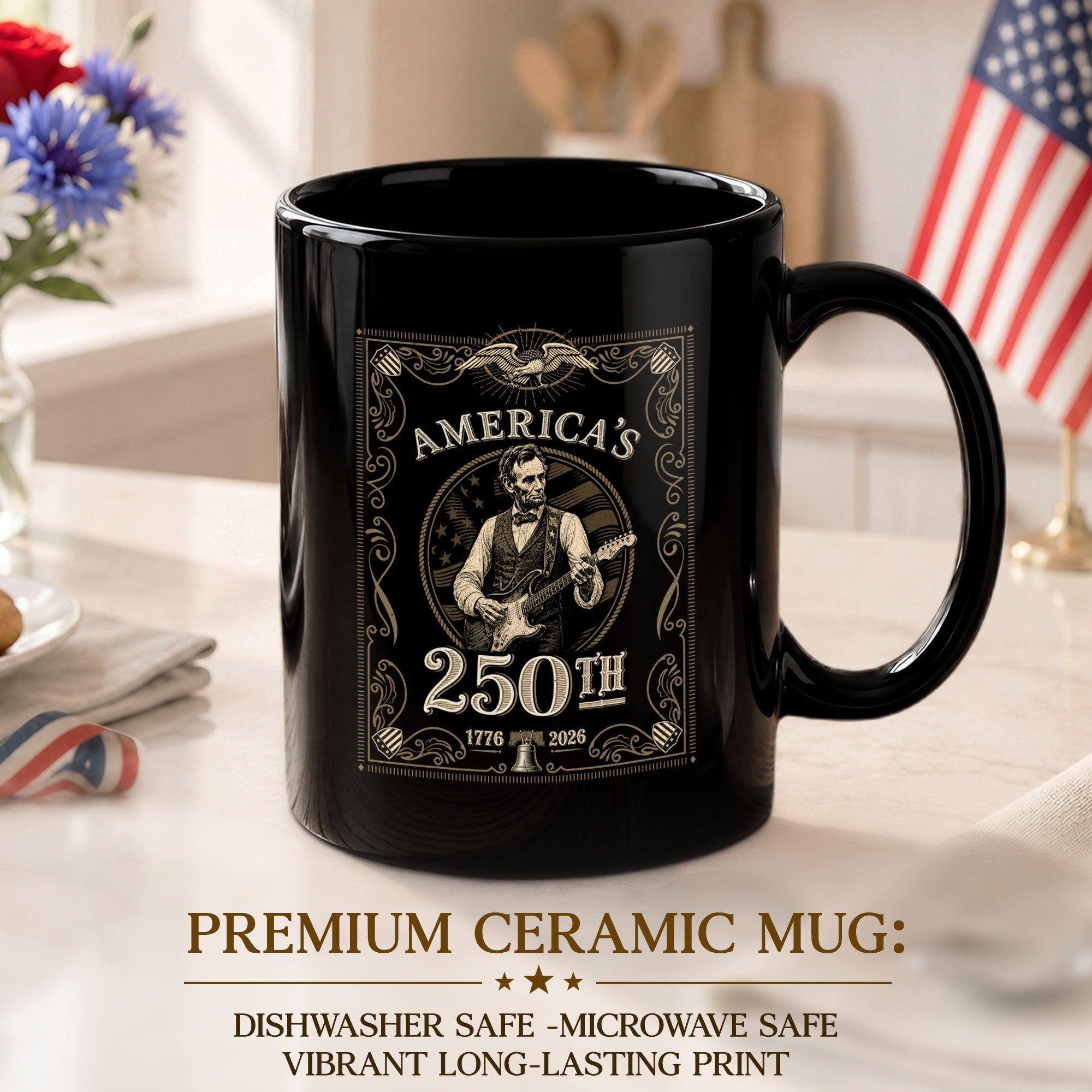 America's 250th Anniversary 1776-2026 Abraham Lincoln Guitar Patriotic Mug