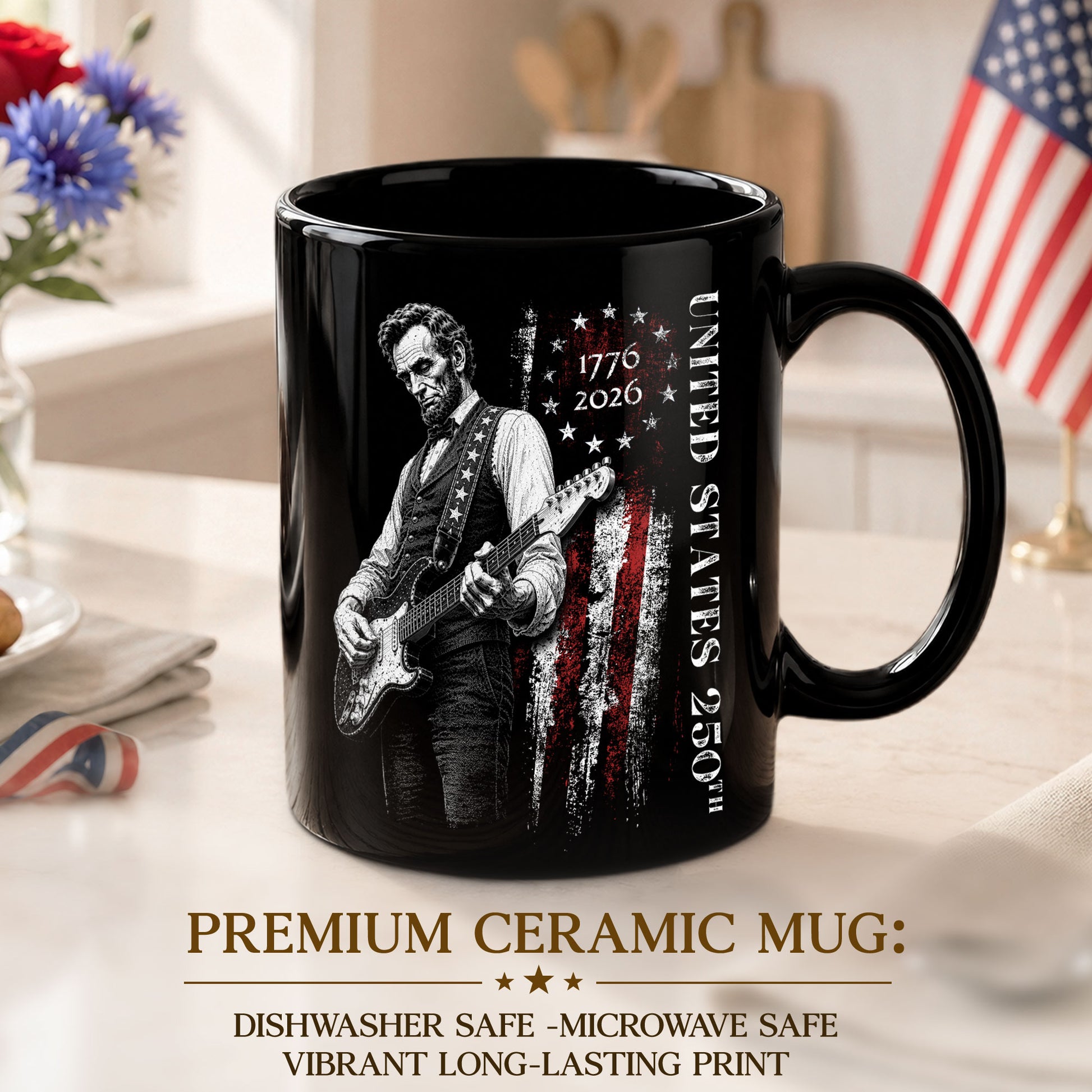 Abraham Lincoln Guitar Player America 250th Anniversary 1776-2026 Patriotic Art Mug - Rust Field Wear