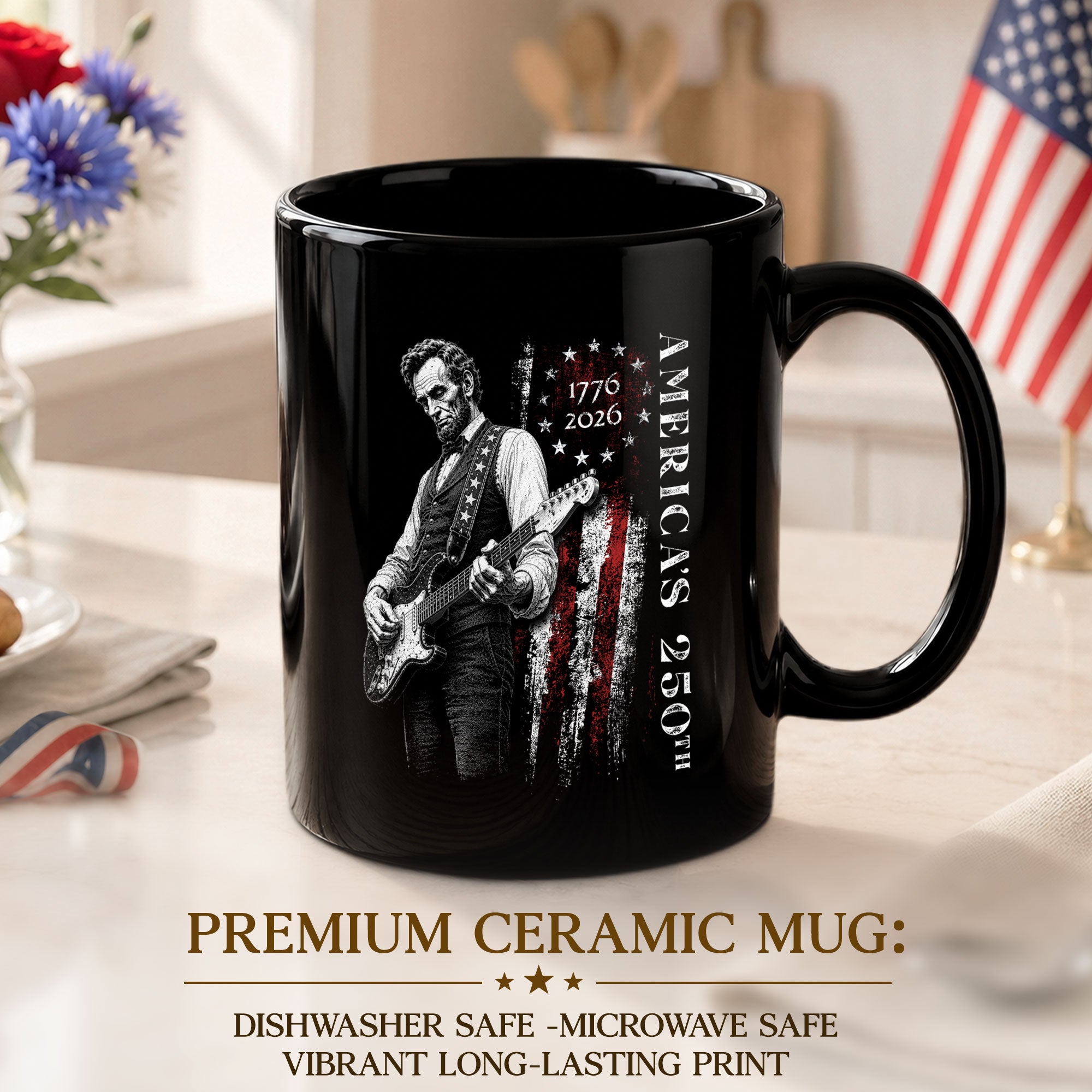 Abraham Lincoln Guitar Player America 250th Anniversary 1776-2026 Patriotic Art Mug